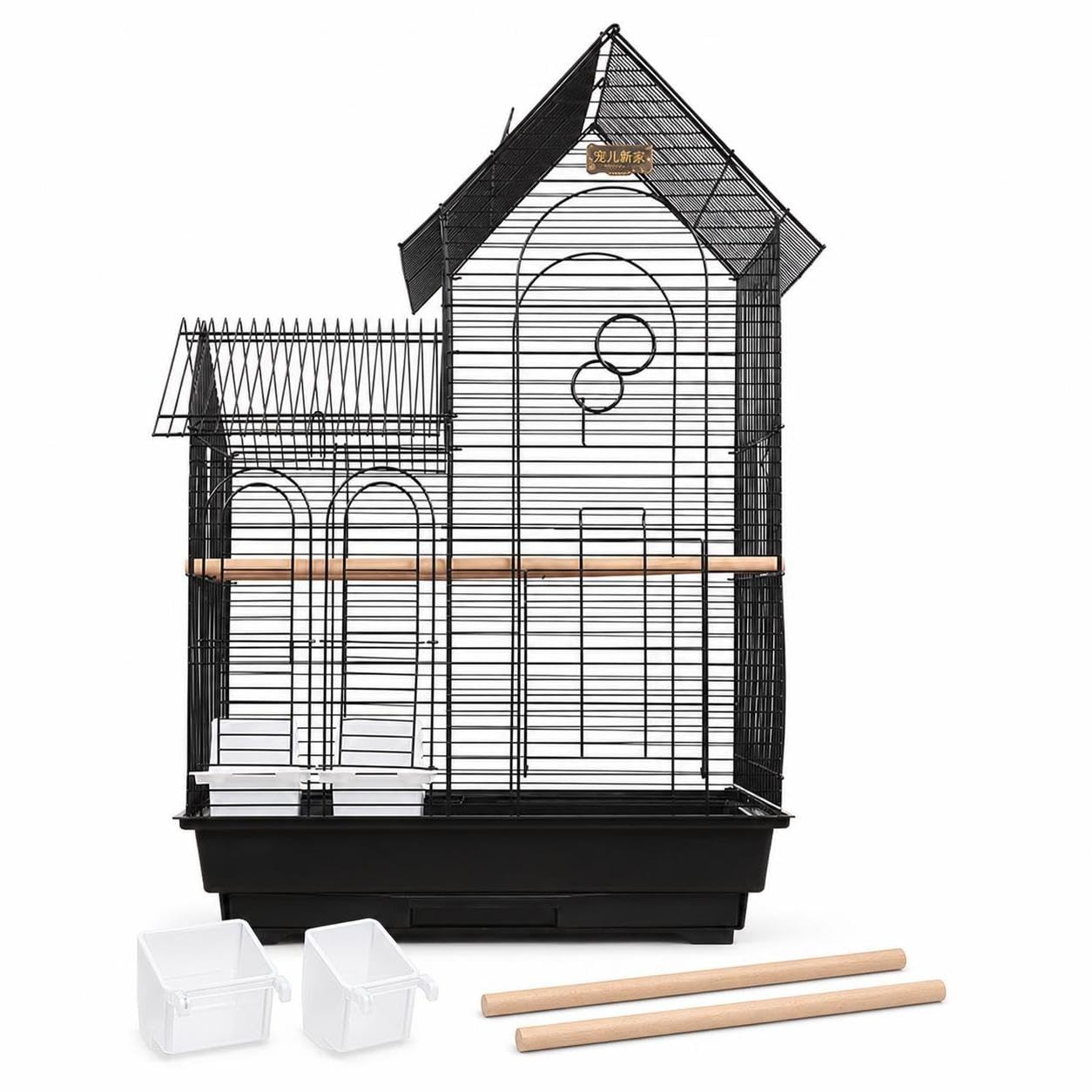 Jaula para Pájaros, Doble Techo, Negro estándar