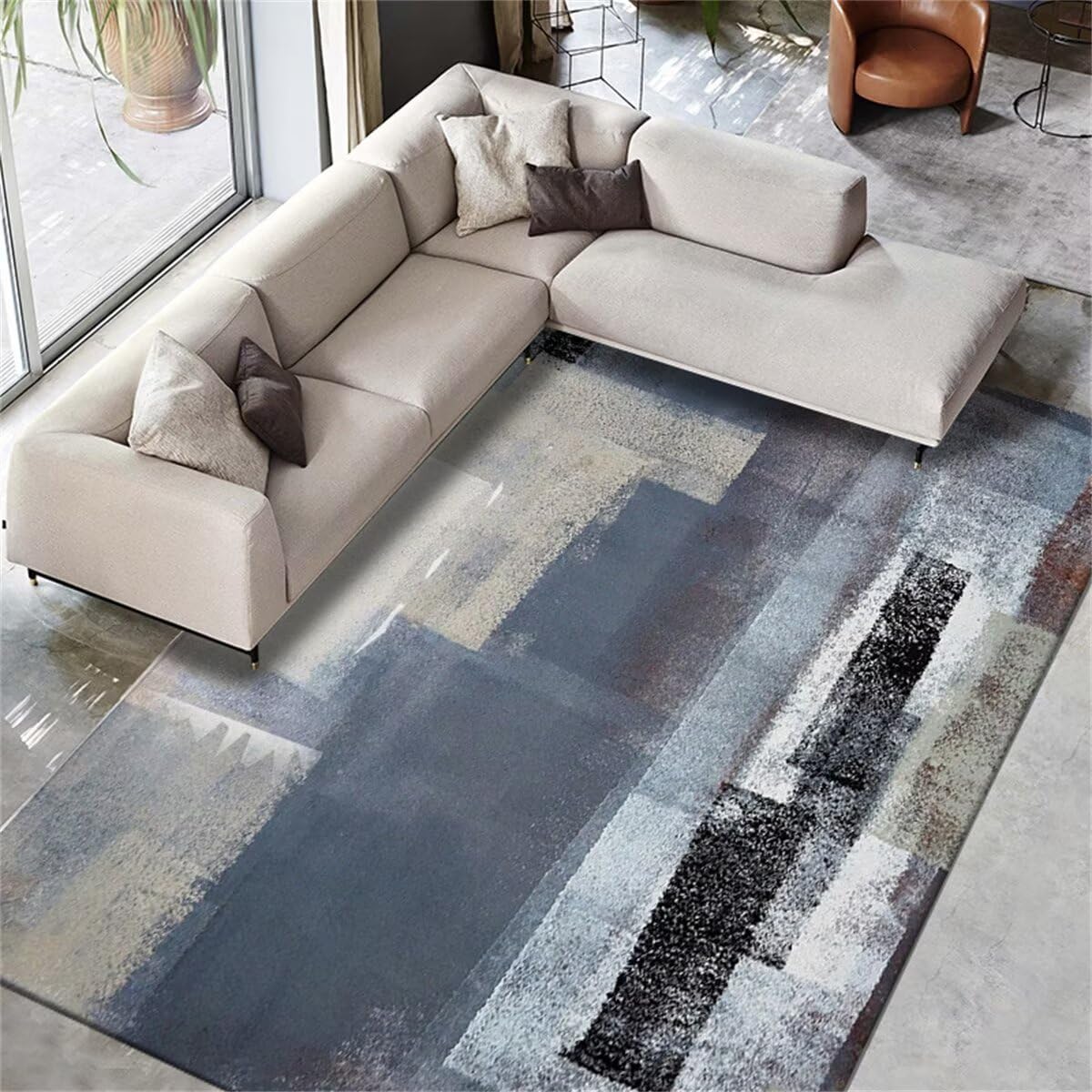 Tapis de salon bleu facile d'entretien pour espace moderne