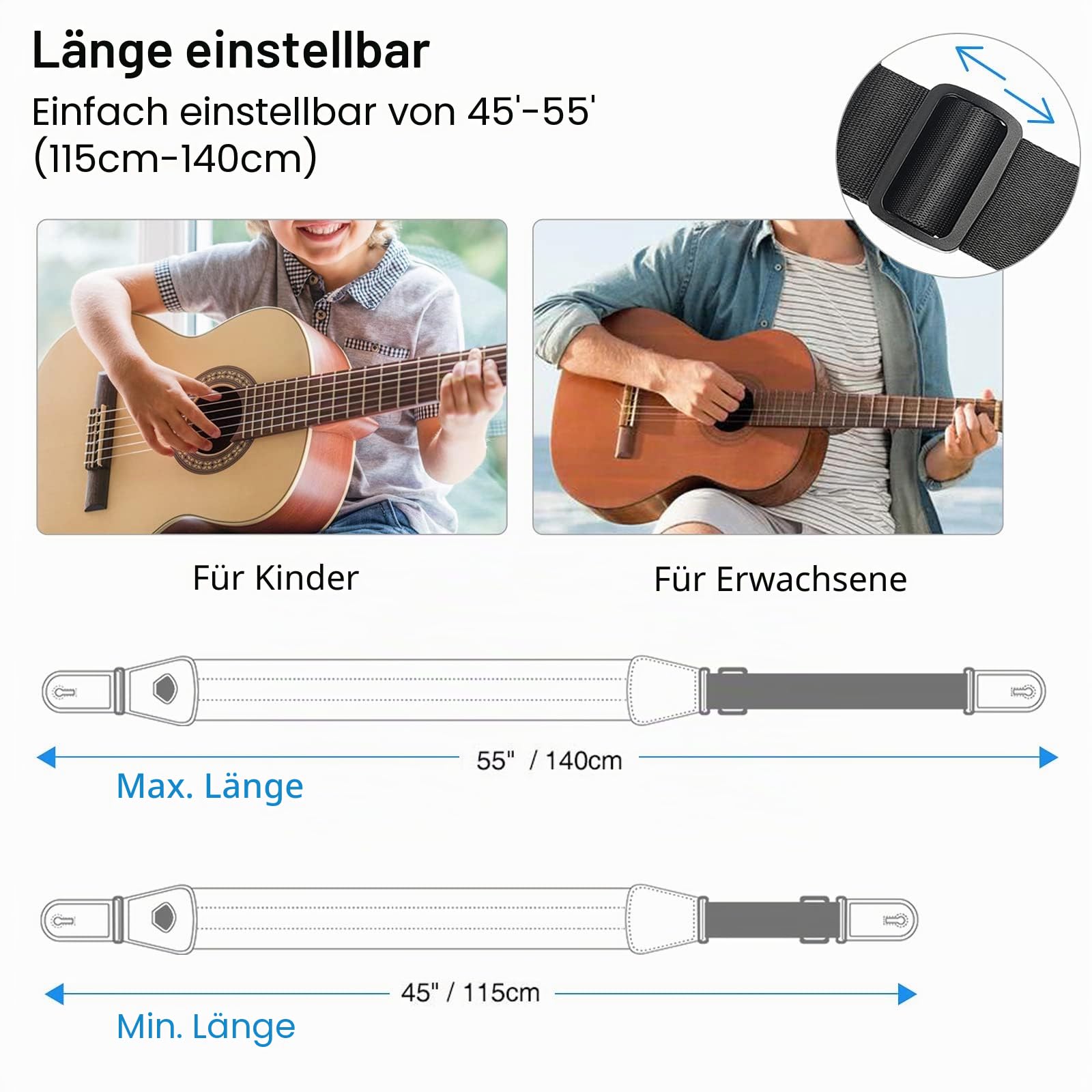 LEKATO Bassgurt für E-Gitarre und Bass, 7,6 cm breit, gepolsterter Gitarrengurt, verstellbare Länge von 114,3 cm bis 139,7 cm, Bass-Gitarrengurt