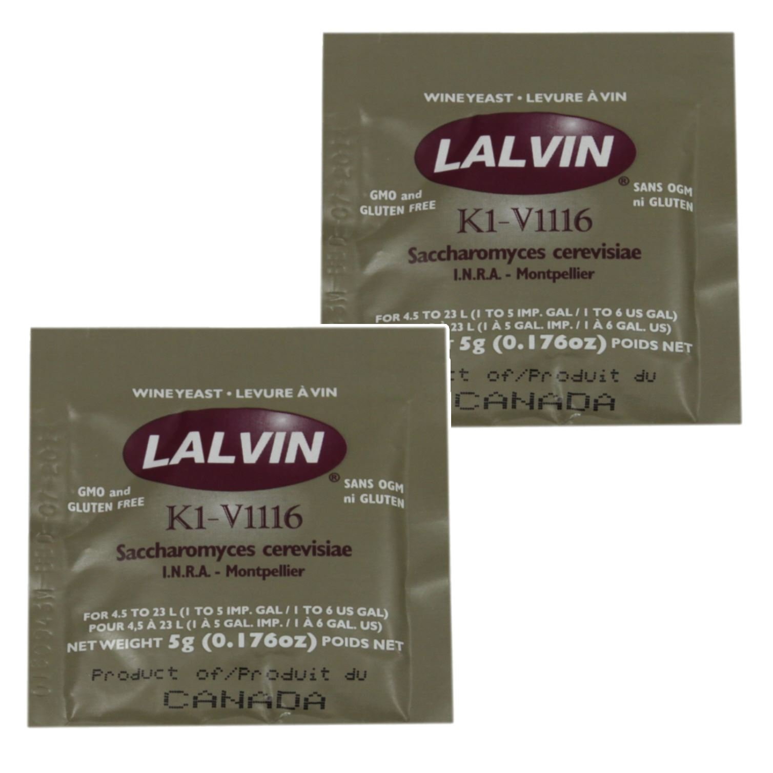 2X Lalvin ICV K1 V1116 Yeast White Wine 5g Sachet Homebrew Wine Making 4.5L-23L