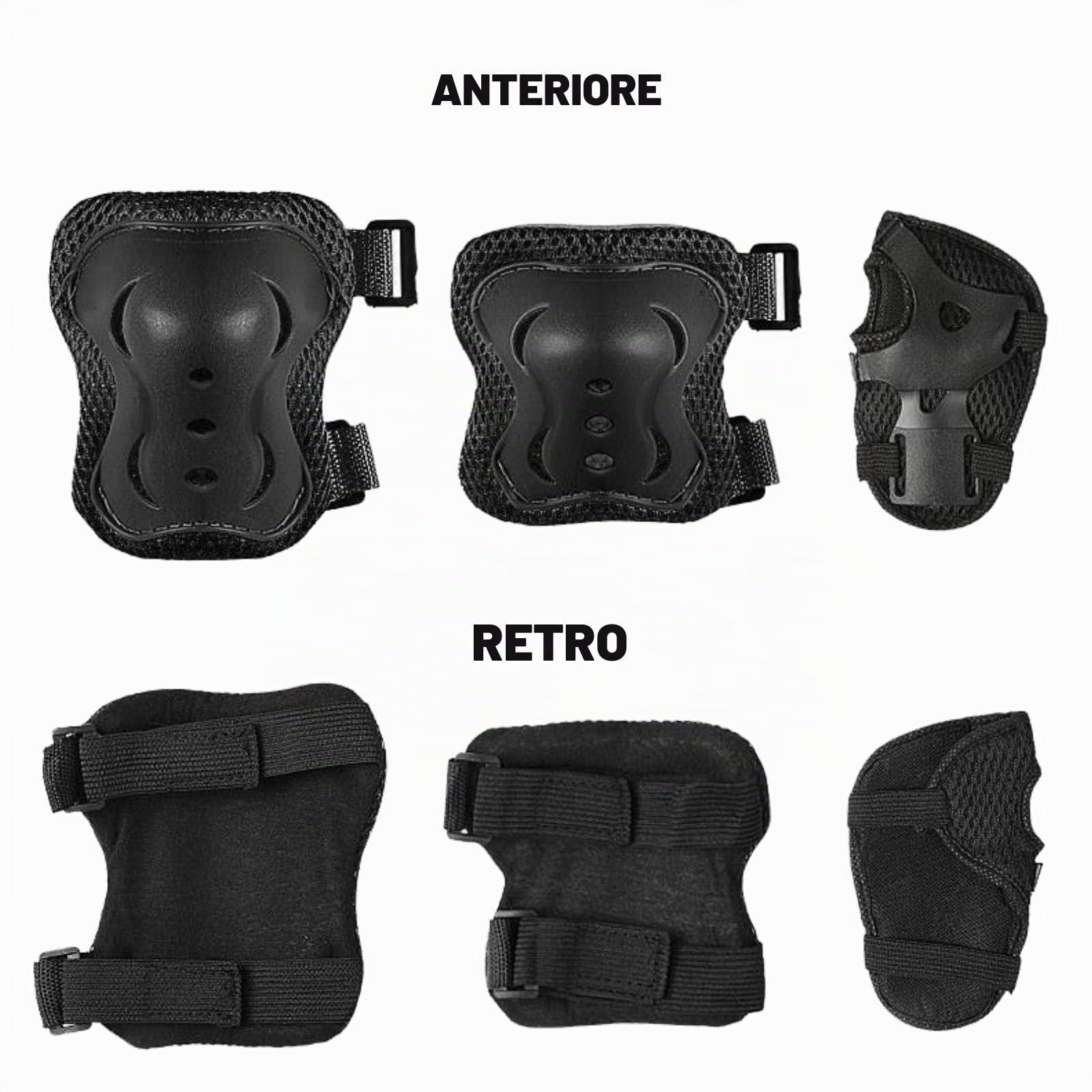 JSTHHTT Protezioni Skateboard Bambino,Set di Protezioni per Bambini,Protezioni Pattini Ginocchiere Gomitiere,Regolabile Ginocchiere Gomitiere per Skateboard Bicicletta Pattinaggio Monopattino Nero