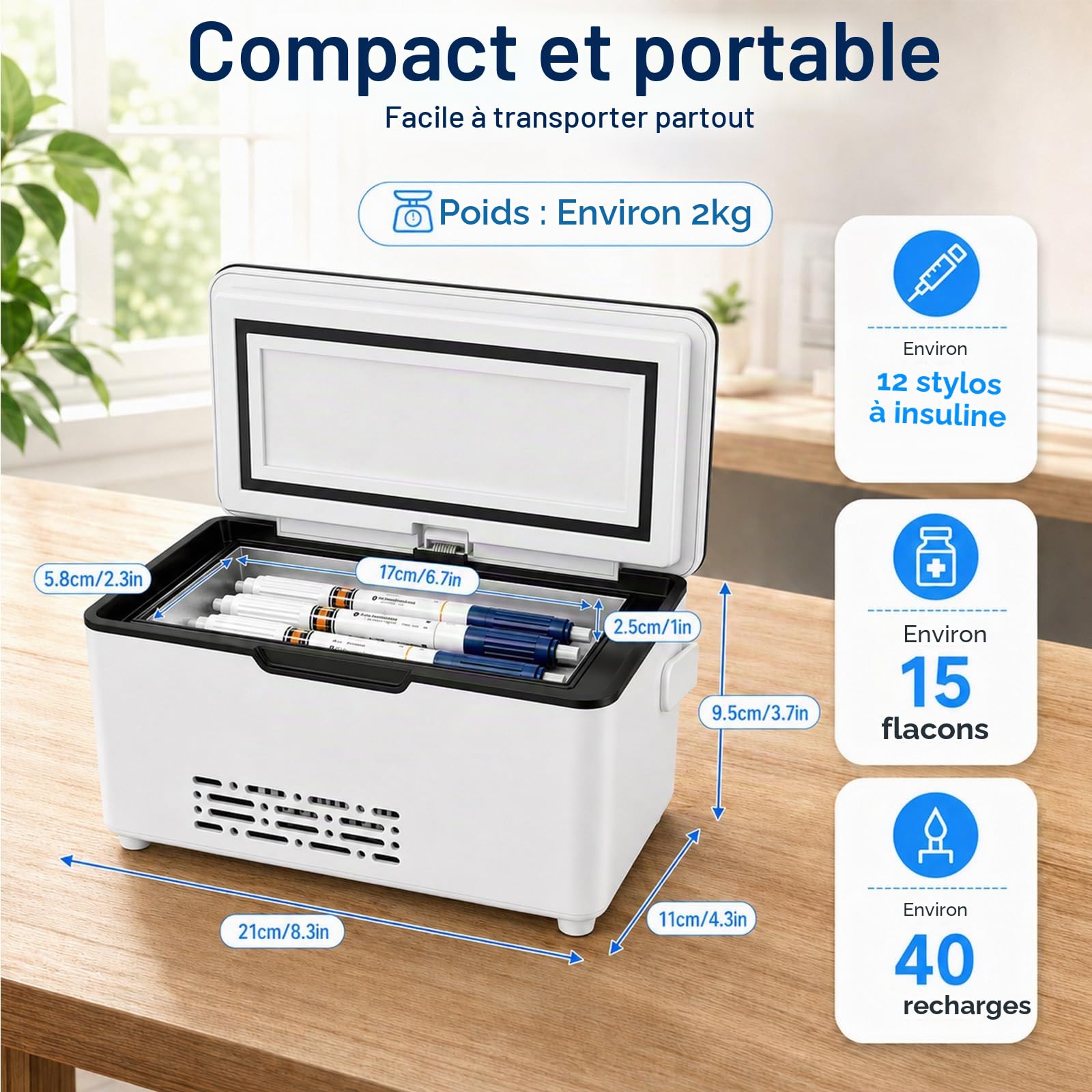 Glacière Électrique Portable pour Insuline avec Batterie, Mini Glacière à Médicaments pour Insuline et Peptides, Affichage LED 0-18°C Réglable, Deux Batteries 10600mAh pour Domicile Voyage Voiture