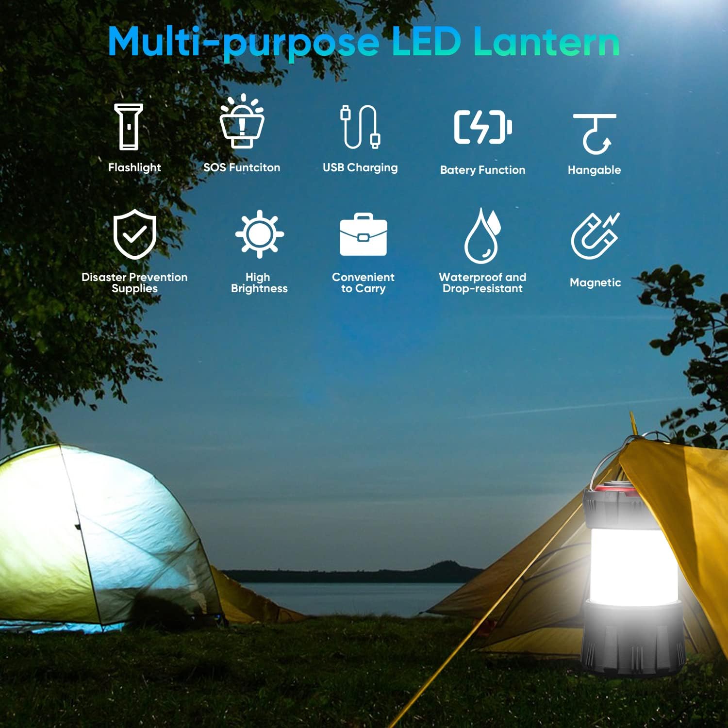 Linterna Recargable Magnética Para Camping - 1000 Lúmenes, 6 Modos, Impermeable, Con USB-C, Peso Ligero