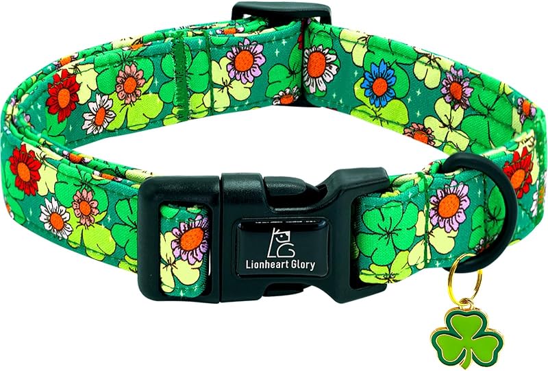 Coleira para Cães Lionheart glory em Algodão com Estampa Trevo Verde St. Patrick's Ajustável