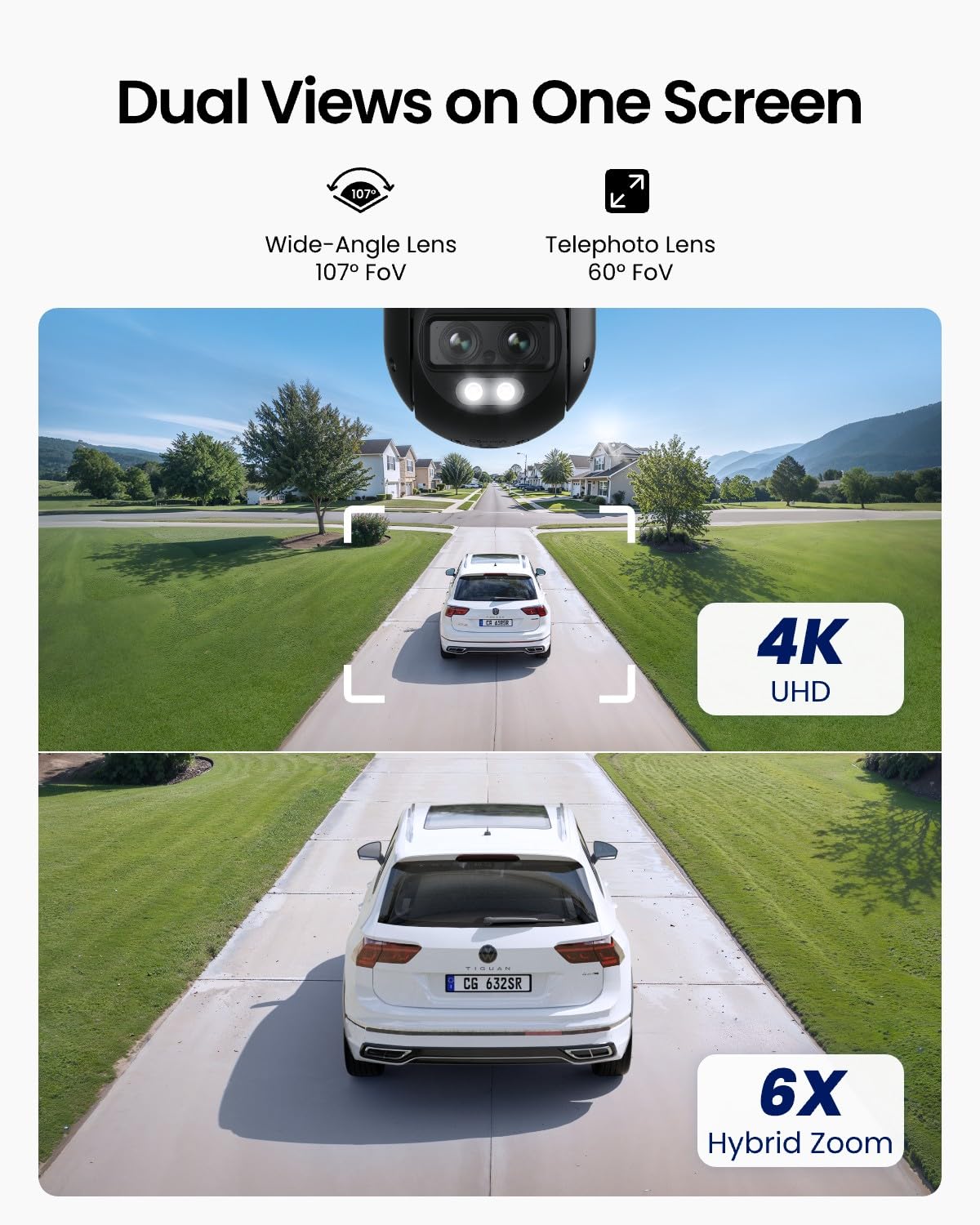Reolink 4K PTZ WiFi Kamera Bezpieczeństwa z Dual-Lens 6-krotnym Zoomem Hybrydowym, Obrotem 360° i Pochyleniem 90°, Noktowizją, Wykrywaniem Obiektów i Dwukierunkowym Dźwiękiem, TrackMix WiFi