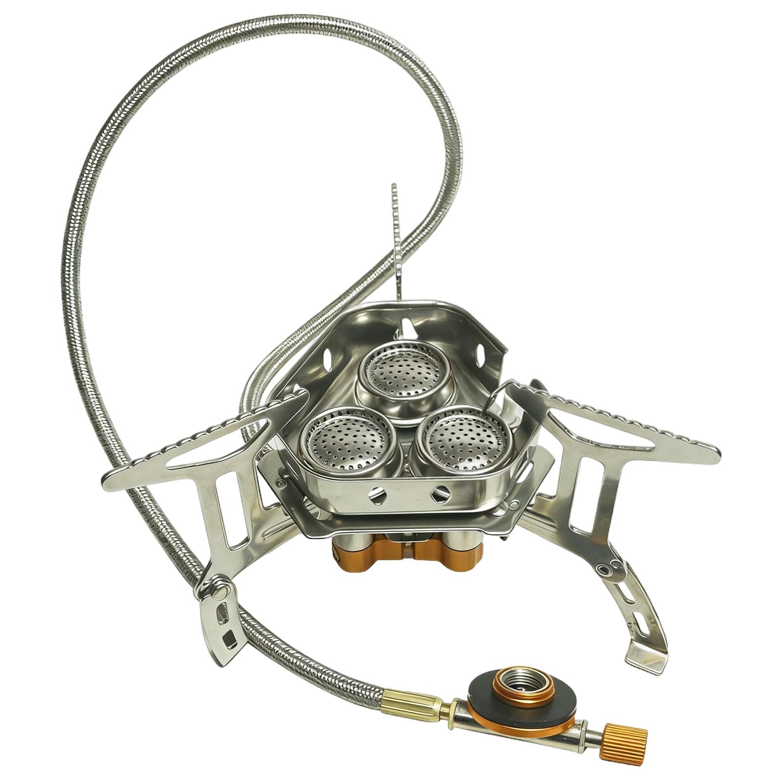 Réchaud à gaz de camping pare-vent, réchaud portable pliable pour extérieur, avec 3 buses, allumage électrique et flamme réglable, tuyau 39 cm pour randonnée, avec boîte de rangement