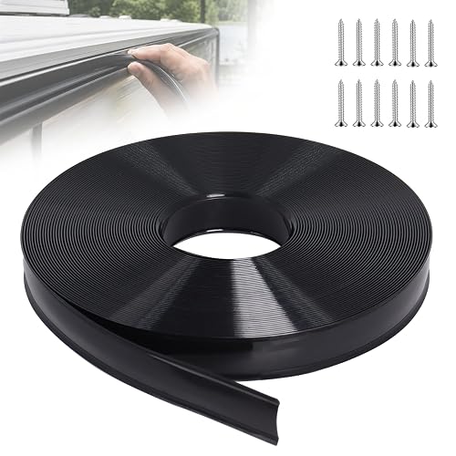 Podoy 7/8" 50FT RV Vinyl Trim Molding Insert Screw Cover Black with Screws | Vinyl Exterior UV & Weather Resistant Screw Cover Trim for Camper Travel Trailer, Helps Prevent Rust Seal Doors Corners Seams