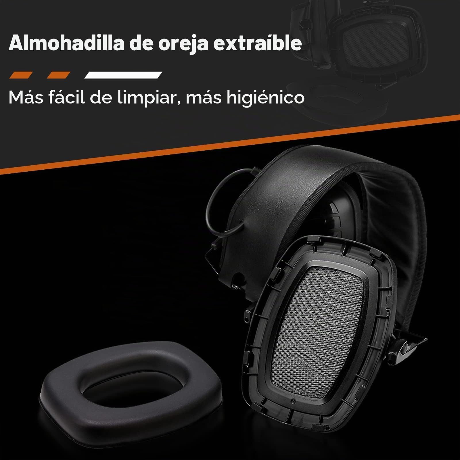 Retevis Cascos Electronicos Tiro, Entrada de Audio AUX, Micrófono de Doble Captación, Protector Auditivo Plegable para Tiro, Caza, Cortacésped, Sierra de Cadena, Maquinaria Pesada (1 Paquete, Negro)