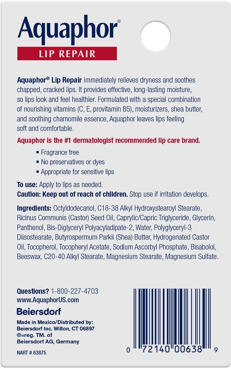 Aquaphor Lip Repair - Soothe Dry, Chapped Lips - Two .35 oz. Tubes