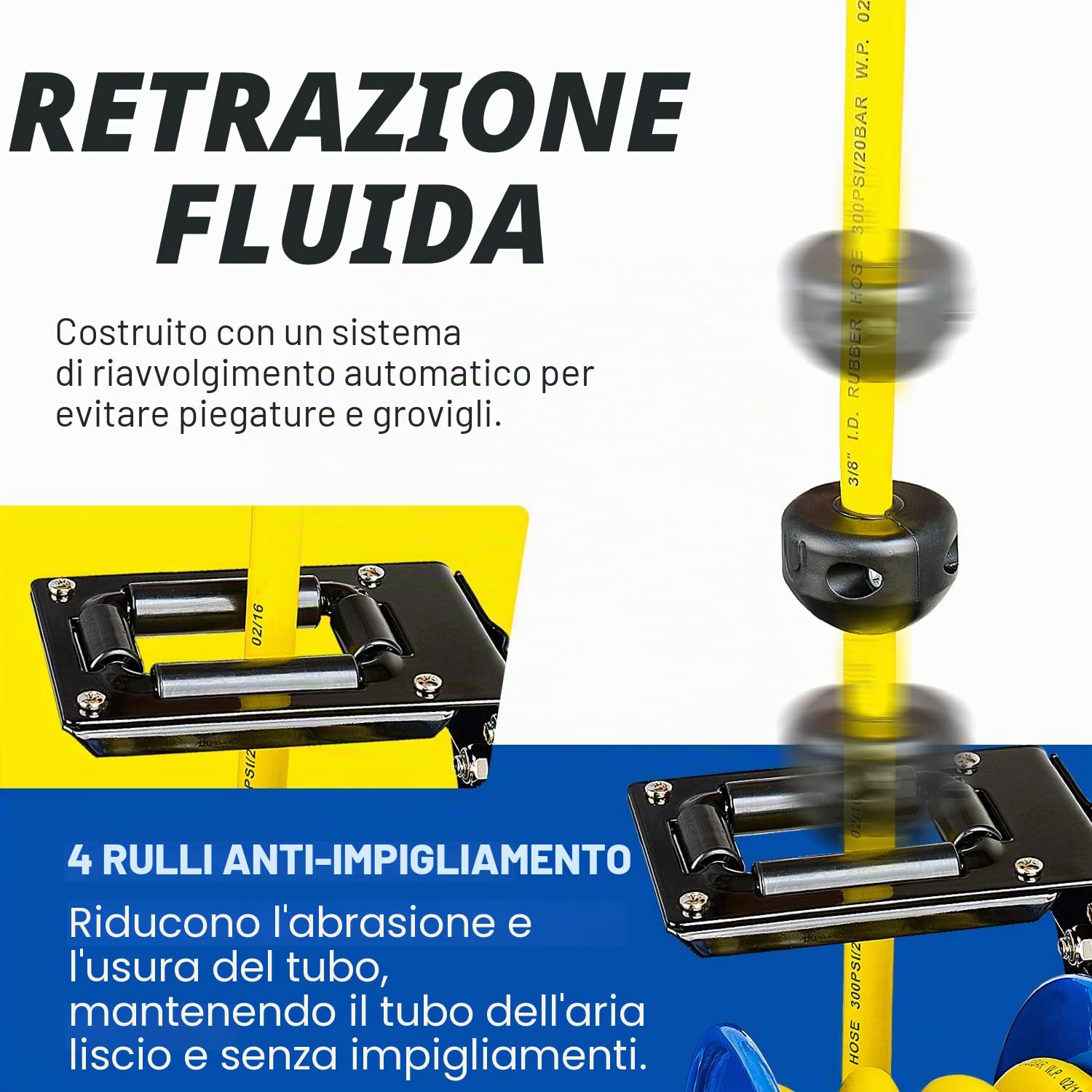 Goodyear, Avvolgitubo retrattile L815153G per compressore d'aria e tubo dell'acqua, in acciaio, con attacco da 9,5 mm x 15,2 m 1 tubo di gomma da massimo 300 psi.
