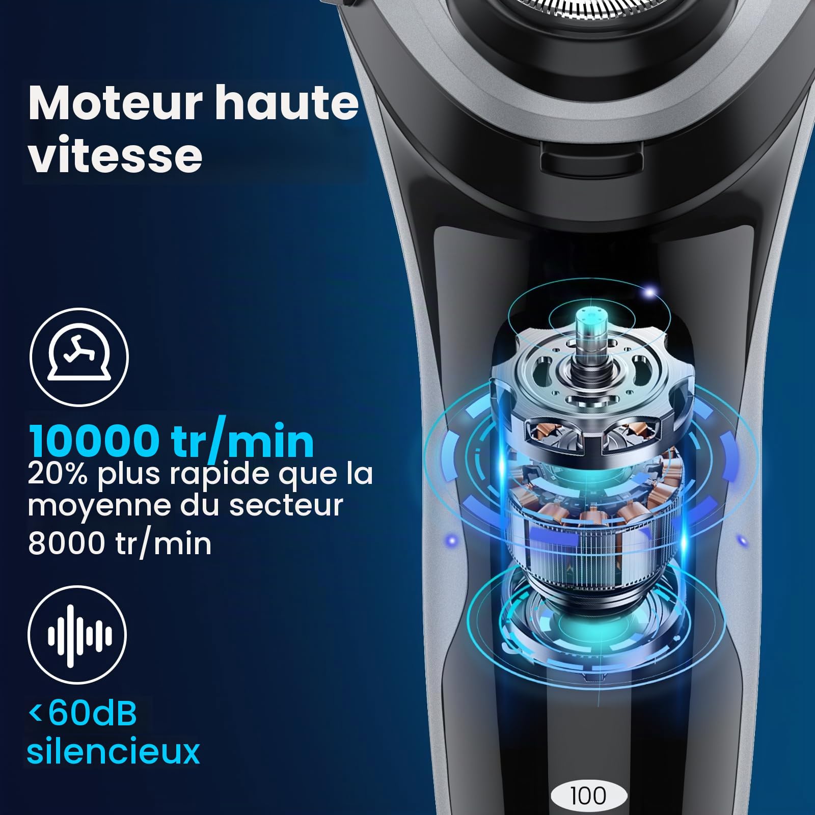 SweetLF Rasoir électrique pour homme avec tondeuse de précision, rasoir rotatif IPX7 pour homme - Rasoir humide et sec avec 1 chargeur + 3 lames supplémentaires - Rasoir étanche pour homme électrique