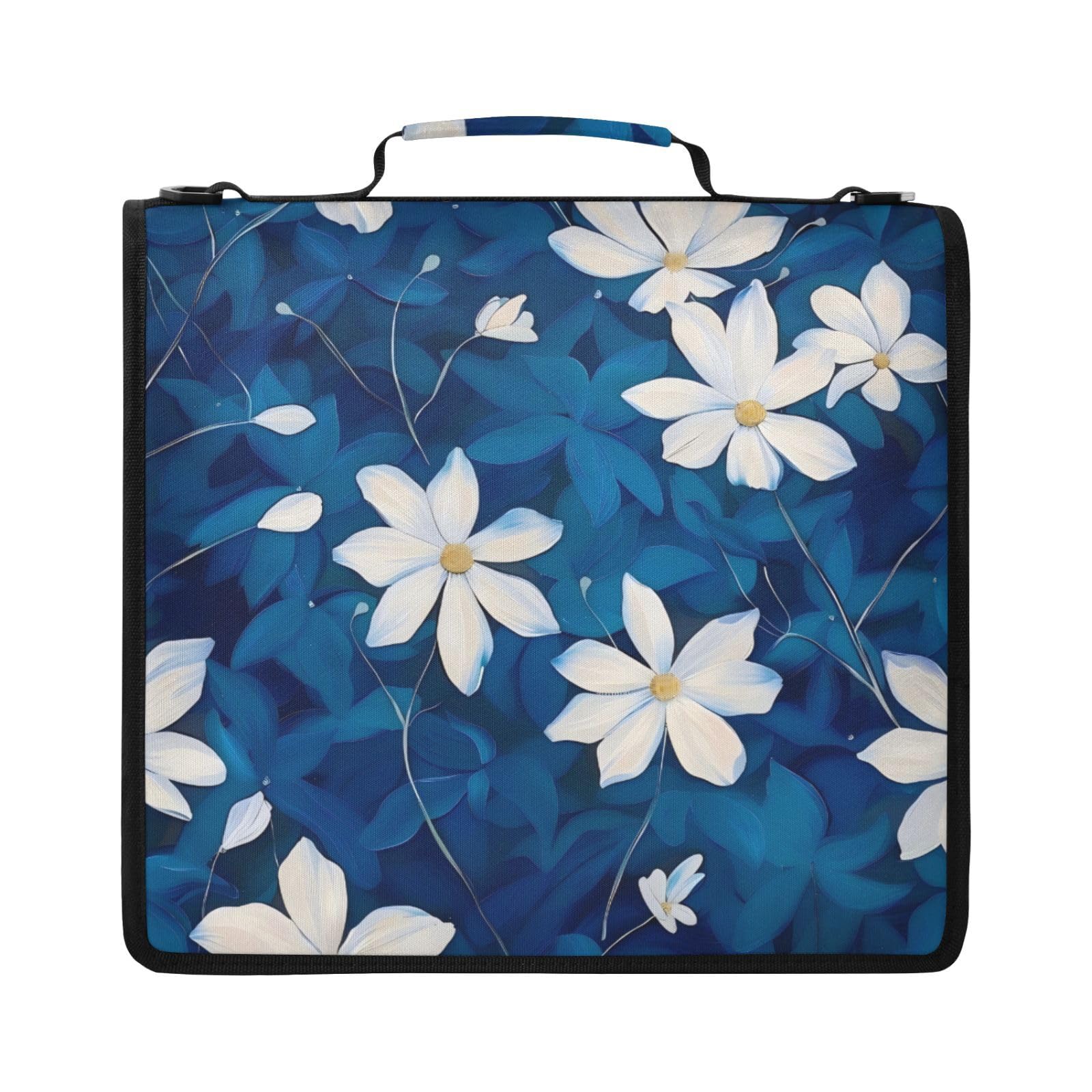Borsa per raccoglitori a 3 anelli con stampa artistica blu floreale