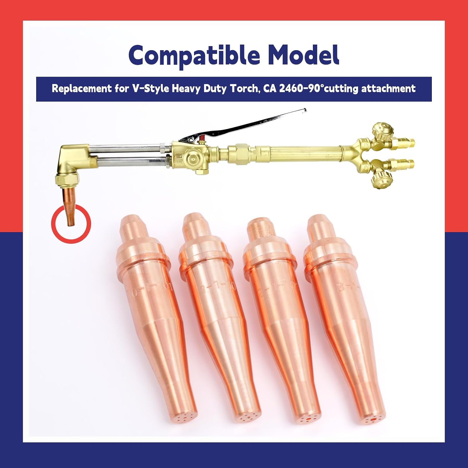 1-101 Acetylene Cutting Torch Tips Size 0-3 Replacement for V-Style Heavy Duty Torch CA 2460-90°Cutting Attachment 4 Pack