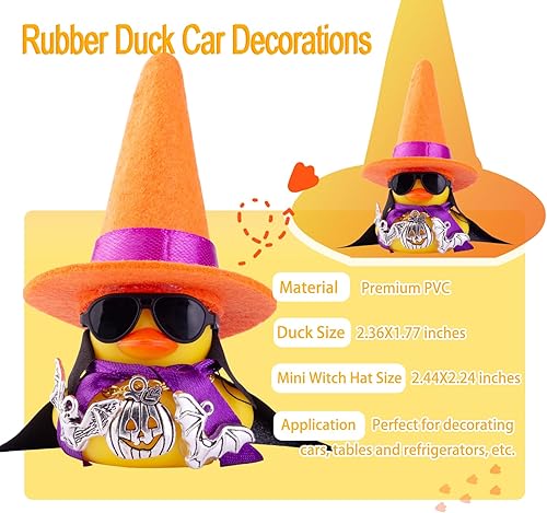 Miniatura 2 de MuMyer Adornos de pato de goma para automóvil, decoraciones de tablero de automóvil con mini sombrero de bruja, gafas de sol, collar, accesorios de
