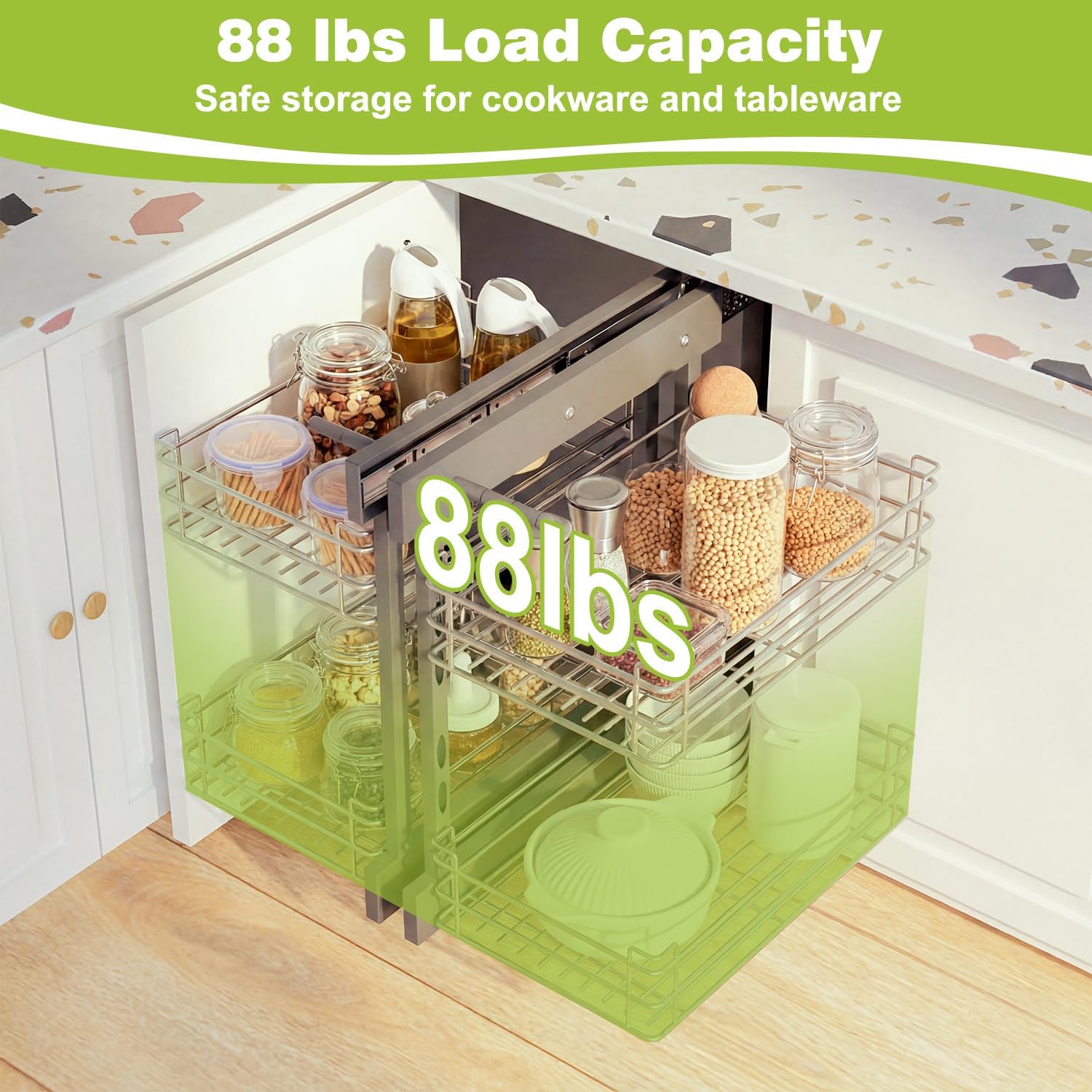 Blind Corner Pull Out Organizer for 36" Cabinet Left Open & Right Open Compatible 2 Tier 4 Shelves Adjustable Height
