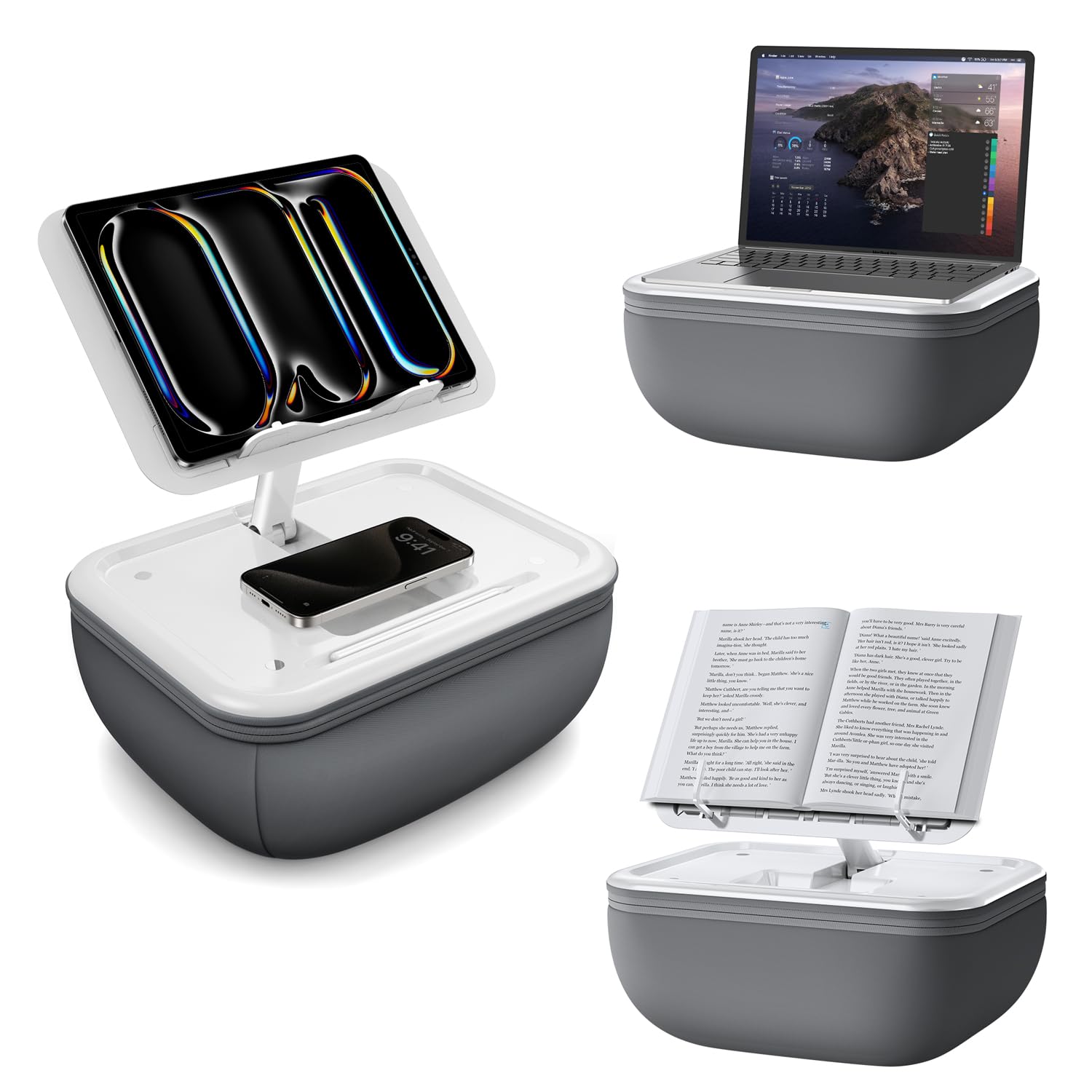 elitehood Soporte iPad Cama, Soporte de iPad Ajustable en ángulo para Cama, Soporte de Cojín para iPad para Lectura, Atril Tablet para iPad Pro, Kindle, Libro y tabletas de 4 a 15.6 Pulgadas, Gris