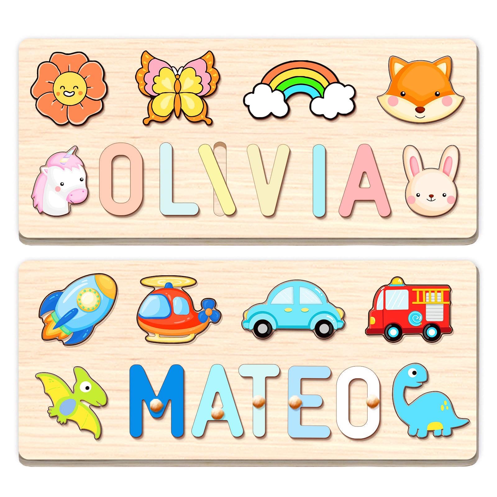 Easter Basket Stuffers, Personalized Wooden Name Puzzle for Toddlers 1-3, Learning Toys for 1 Year Old Girl Boy, Baby First Birthday Gifts, Easter Gifts for Kids with Engraved Text