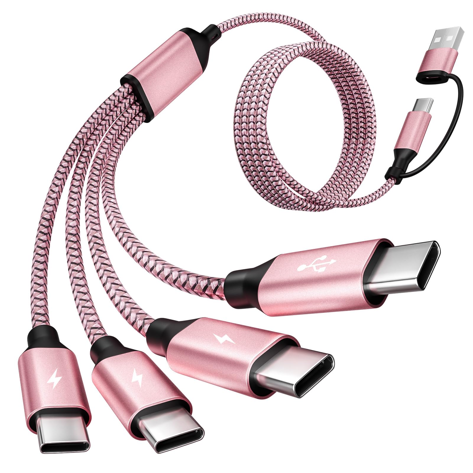 4 cavi di ricarica multipli di tipo C da 10,2 cm, 1,5 m, essenziale da viaggio per aerei e viaggi in crociera, USB A/C a 4 USB C, compatibile con iPhone 17-8, Android, iPad, Galaxy, tablet