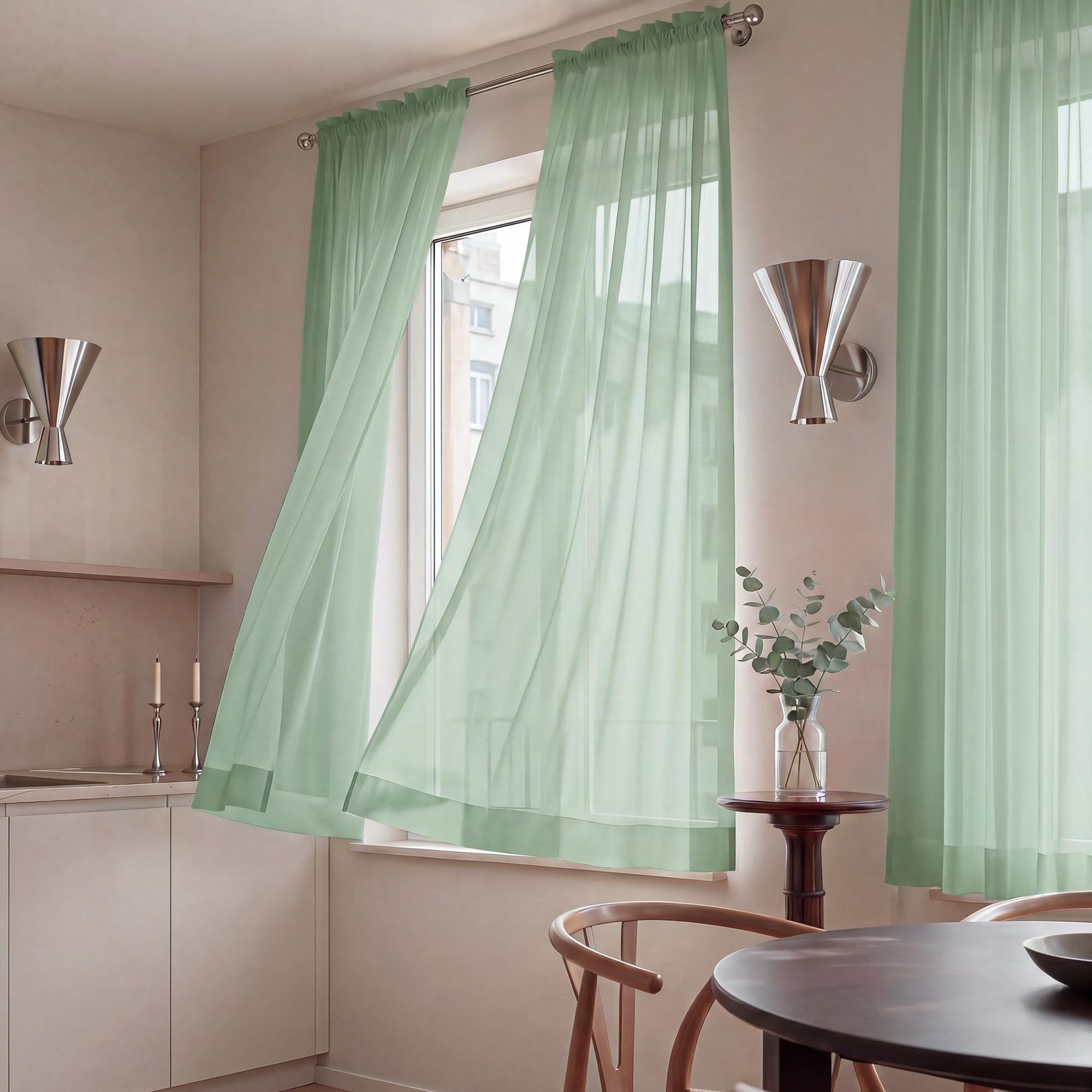 NICETOWN Sage Green Sheer Curtains 63 Inches Long, W42xL63, 2 Panels