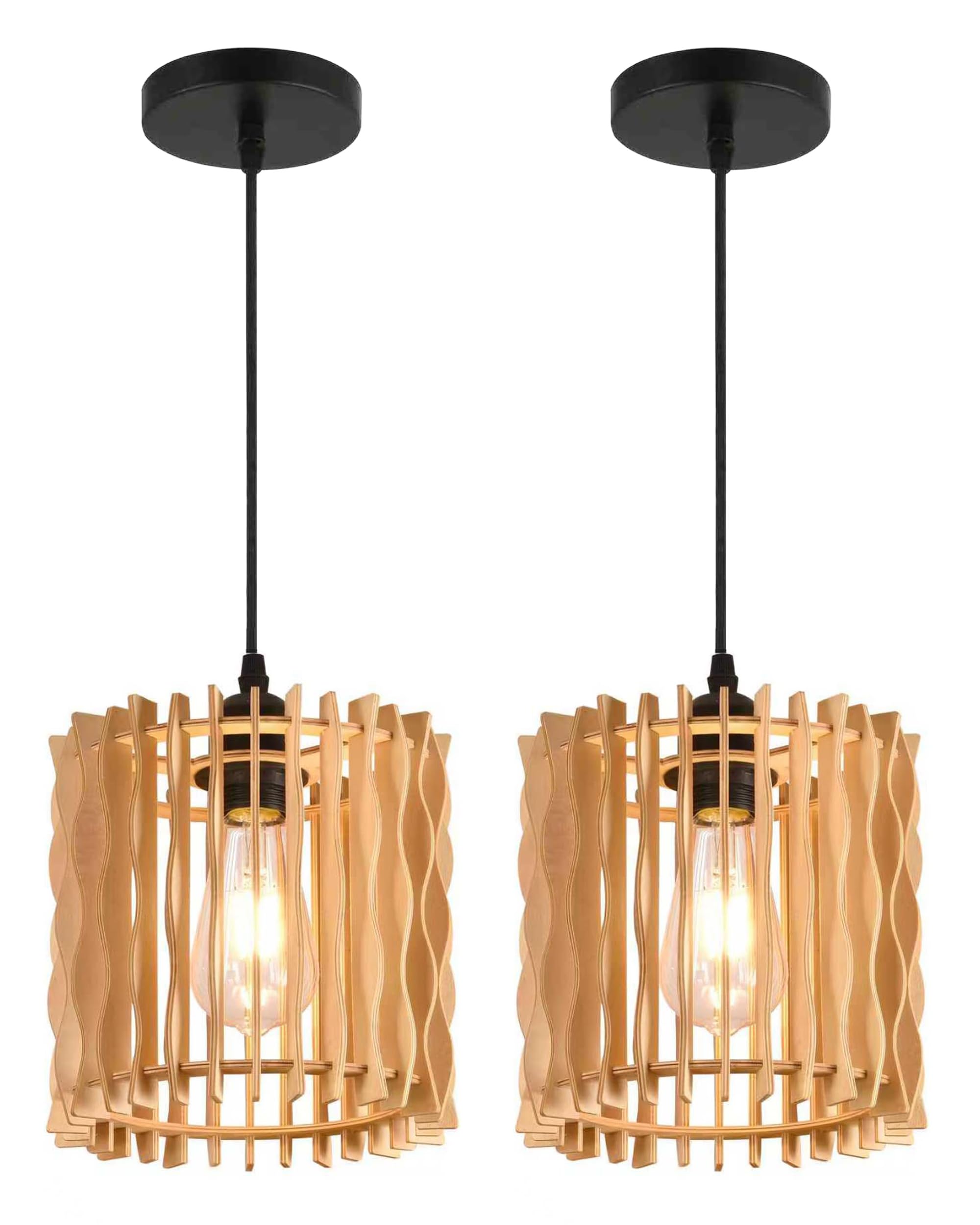 ACMHNC Pack 2 Lámparas Colgantes Madera, E27, 3000K, Estilo Boho