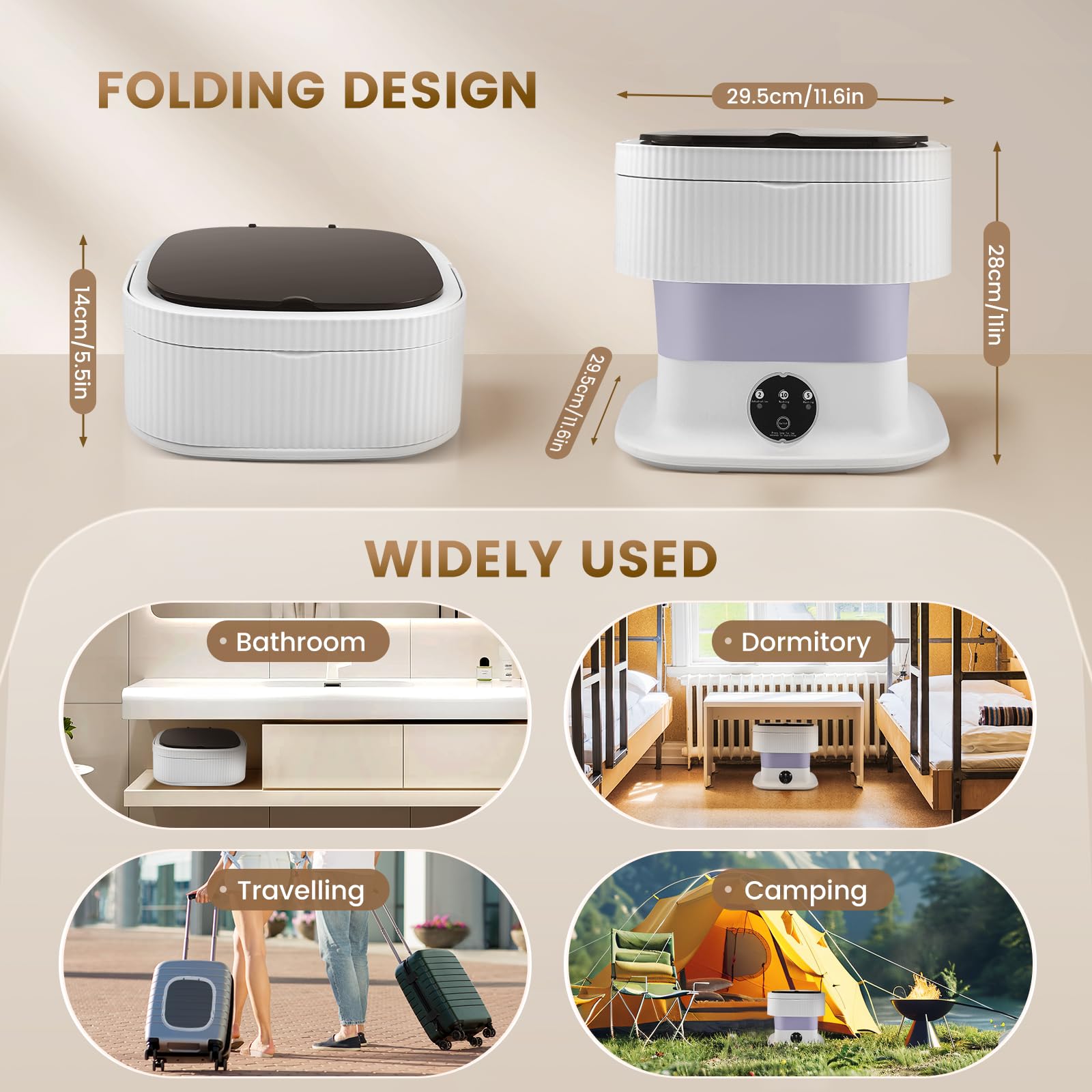 Mini Waschmaschine, 11L Camping Waschmaschine Klein mit Schleuderkorb, Camping Reisewaschmaschine für Unterwäsche, Baby- und Kleinwäsche, geeignet