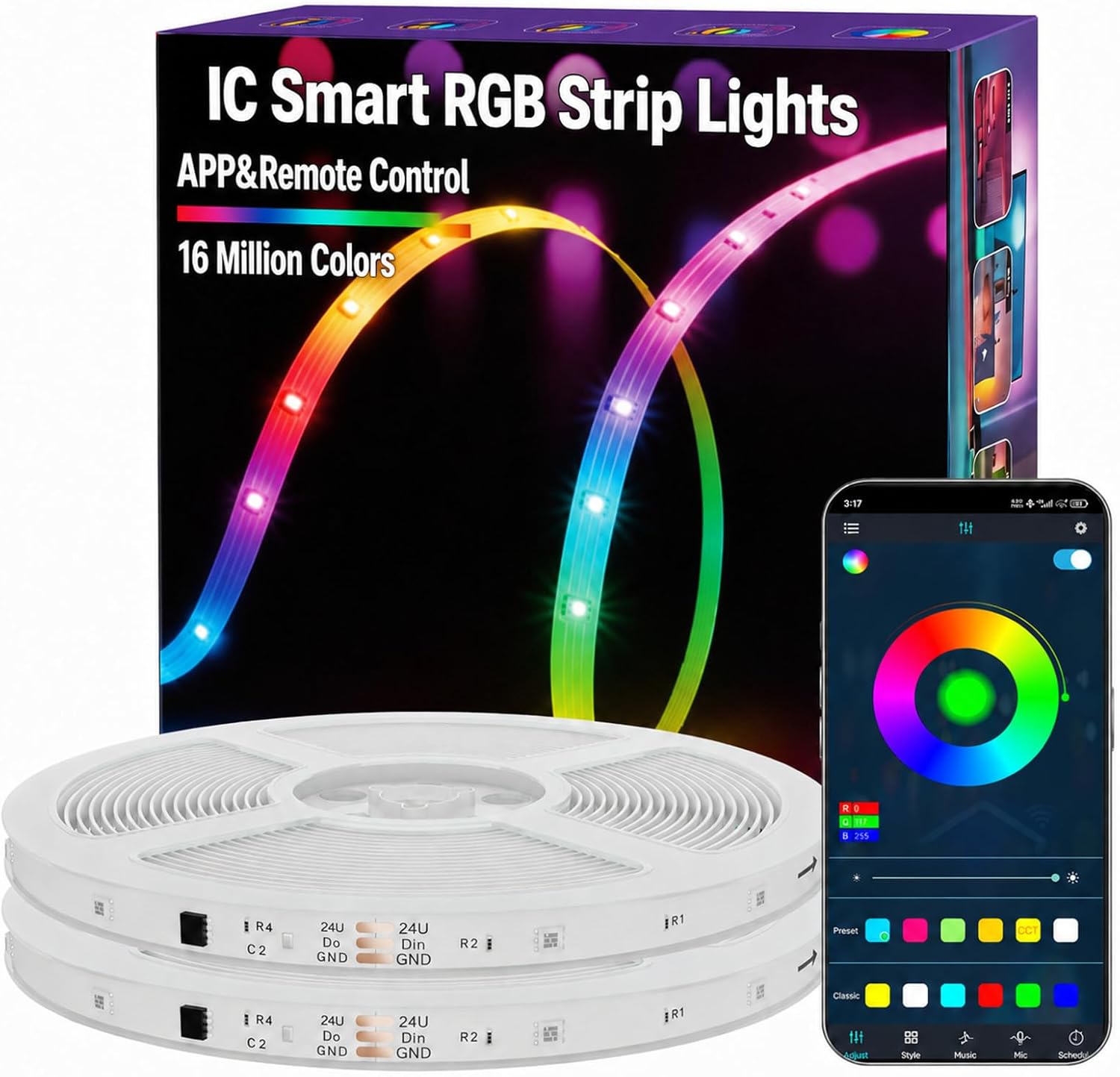 MFWW 130FT Strip Lights, Smart IC RGB LED Lights Multiple Colors on One Line, App+Remote Control, Timing, Multimodal, Music Sync, Color Changing Lights for Bedroom, Party Home Decor