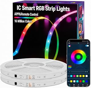 MFWW 100ft RGB+IC LED Strip Lights, LED Lights for Bedroom, Smart Control | DIY Multiple Colors on One Line, App+Remote Control, Timer, Music Sync, Color Changing Lights for Party Home Decor(2 x 50ft)