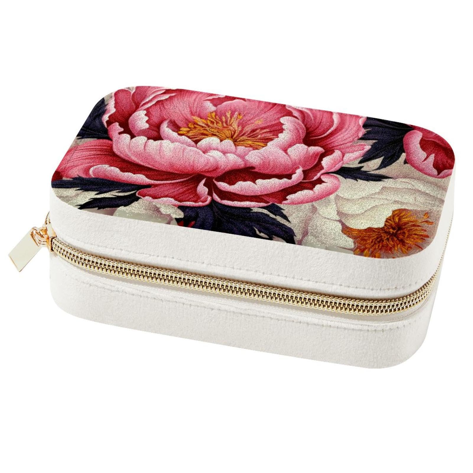 Boîte à bijoux pivoine anti-nœuds double couche pour ranger colliers et boucles d'oreilles