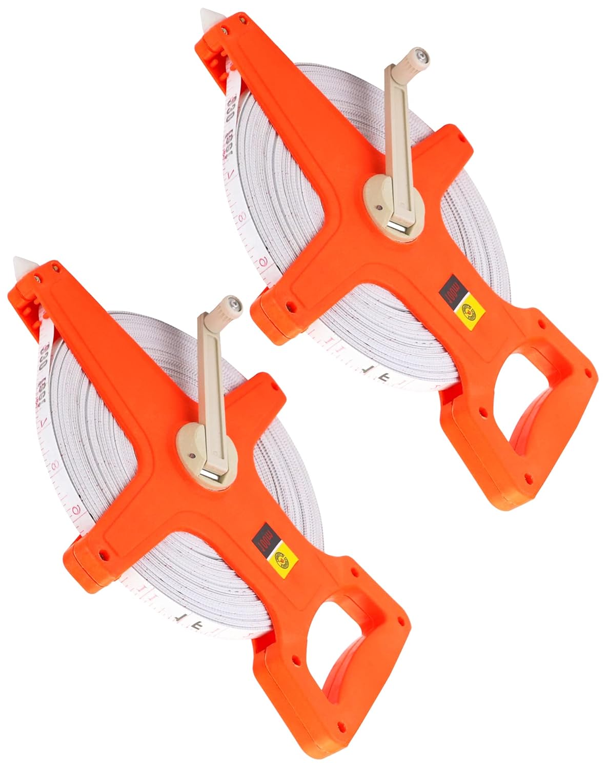 QWORK 1/2" x 330' Fiberglass Tape Measure, 2 Pack Engineer's Open Reel Dual Sided Measure, Orange