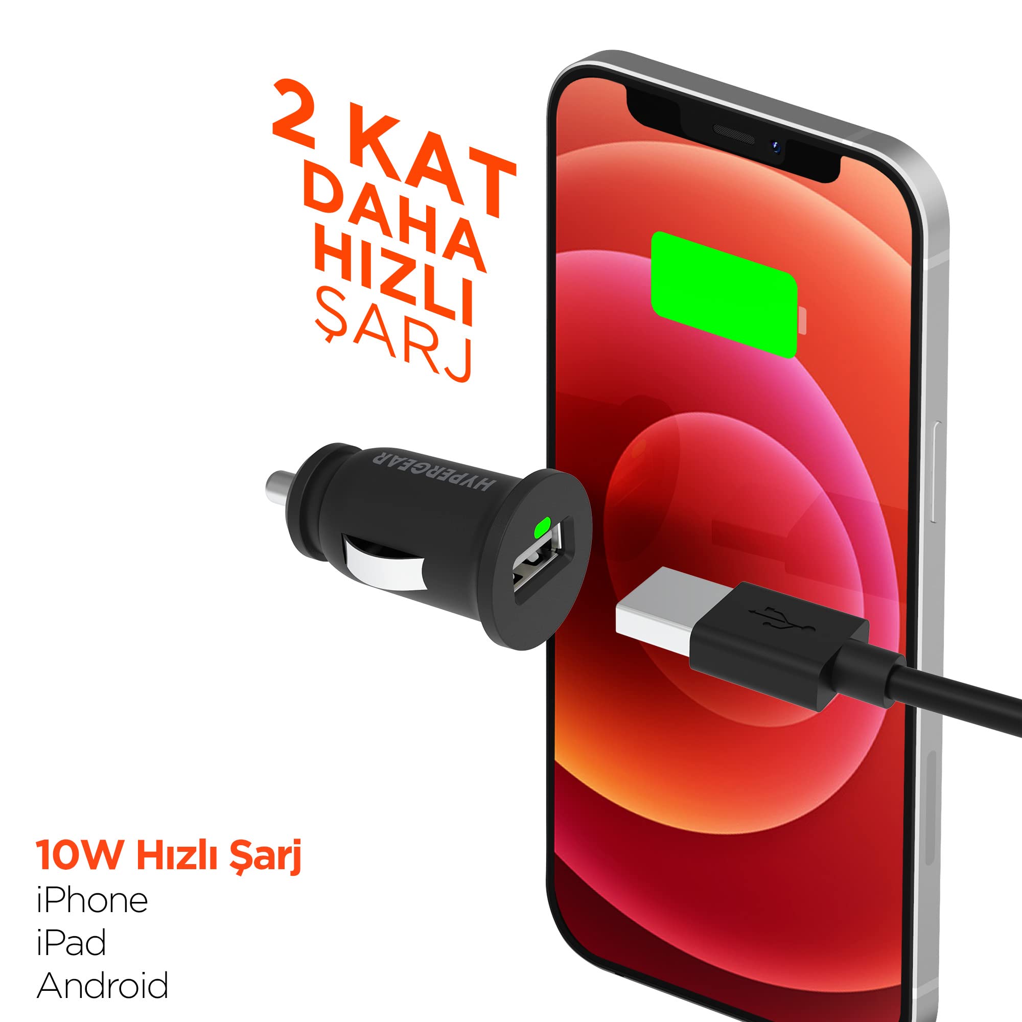 Hypergear 10W USB-A 2.1A Tekli Araç Şarjı, 2.1A, Siyah
