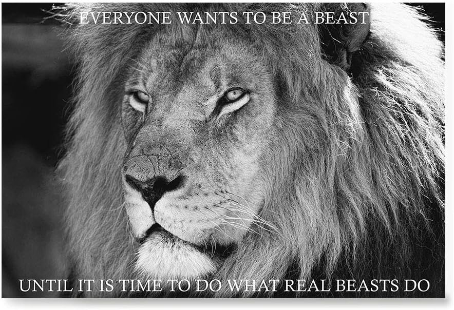 Ezposterprints - Most Popular Lion Theme Quote Posters - Power Strength Brave Beast Motivational Quotes Poster Printing - Wall Art Print for Home Office - Real-Beast - 36X24 Inches