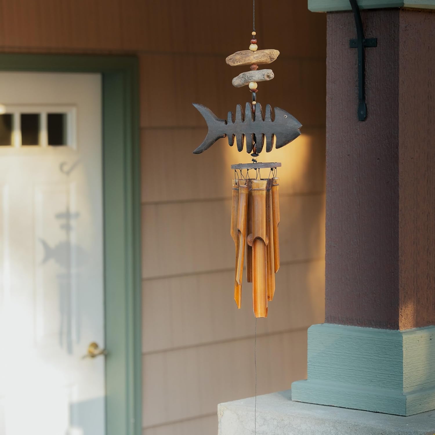 Wind Chime Fish Handcrafted Wooden Bamboo Bone Fish Outdoor Garden Decoration Patio Decor Gift Idea