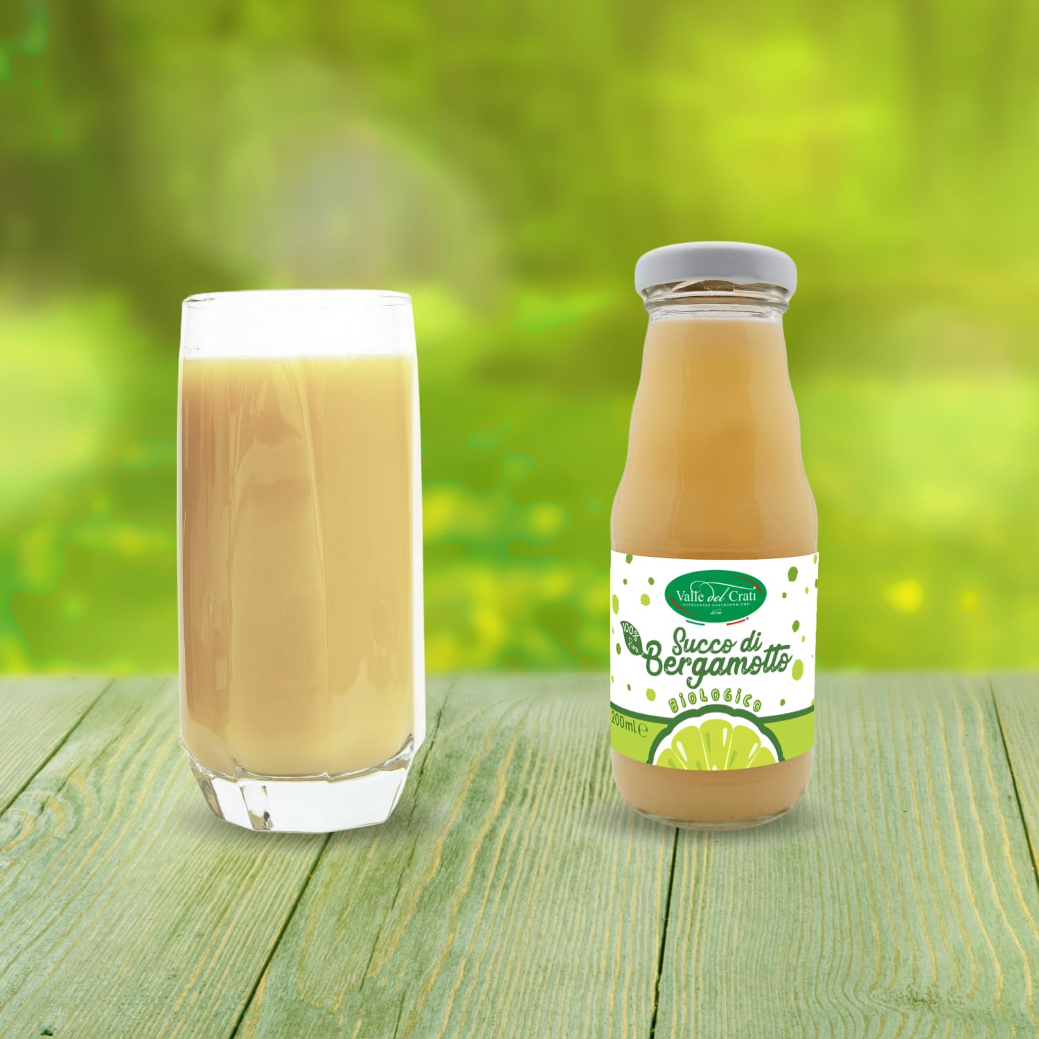 Valle del Crati Succo di Bergamotto BIO Calabrese | 100% Puro | 24 bottiglie da 200ml | senza Zuccheri Aggiunti e senza Conservanti | Bevanda Fresca e Dissetante | Spremuta di Bergamotto Biologico