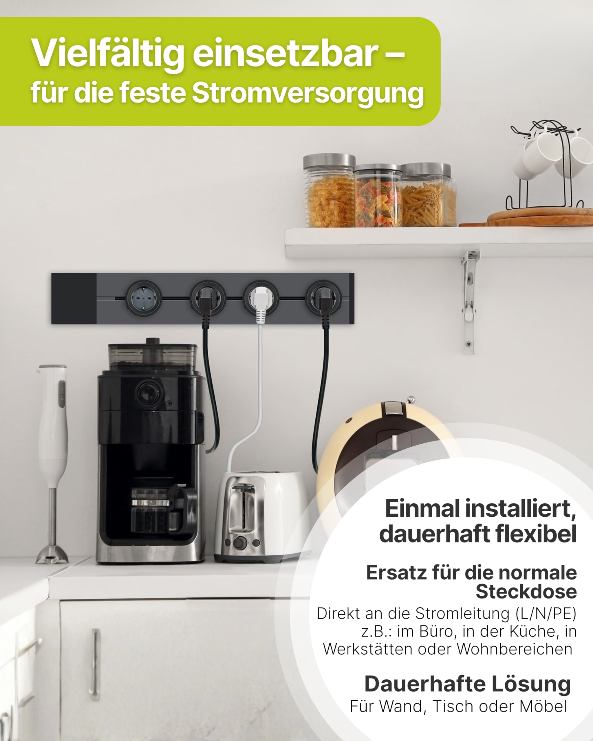 SCHWAIGER Konfigurierbare Steckdosenleiste I 50 cm in Schwarz I Stromschiene im Alu-Design für modulare Steckdosen I Individuell einstellbar I VDE geprüft & perfekt für Küche, Büro & Werkstatt