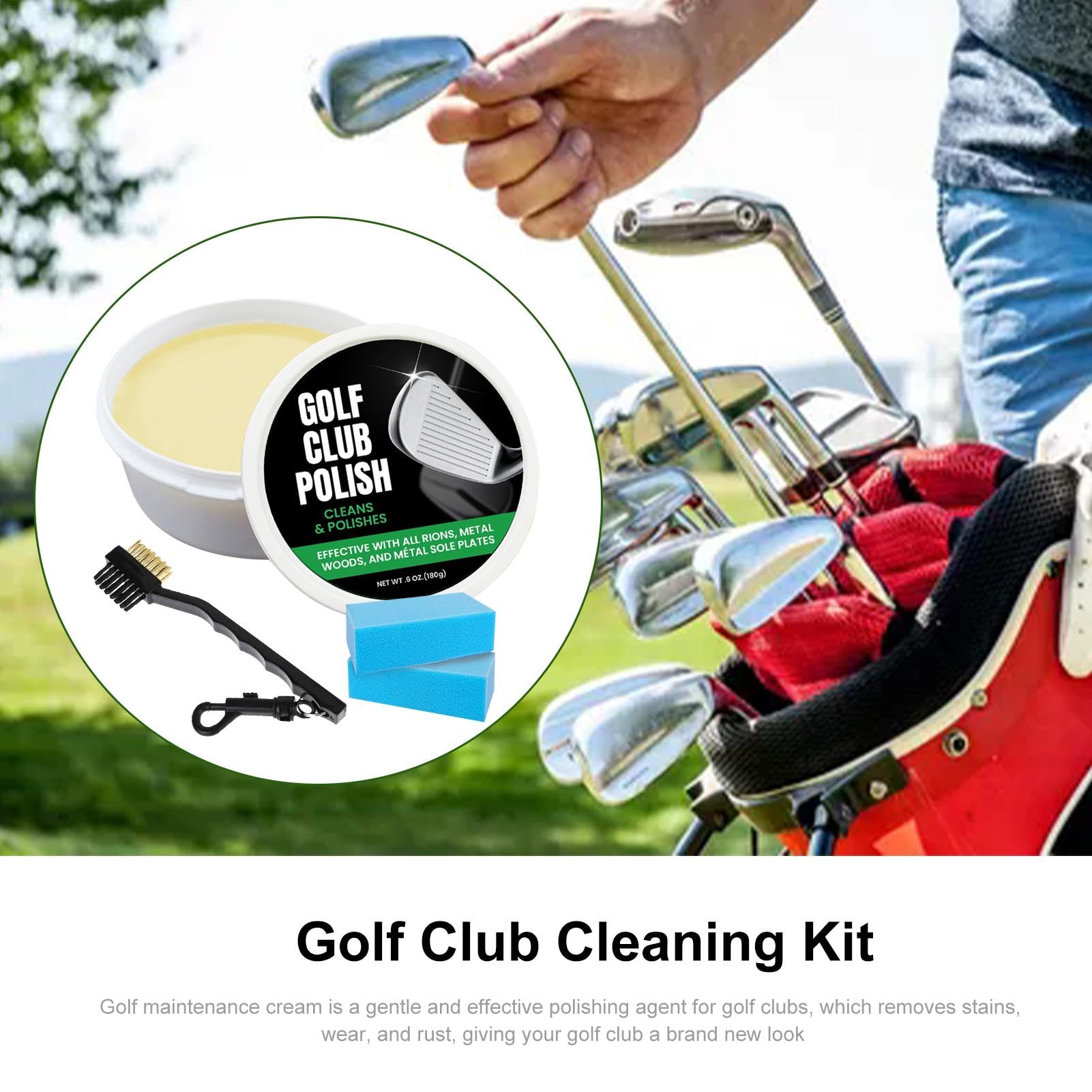 Pasta lucidante per mazze da golf, balsamo lucidante per mazze da golf, balsamo lucidante per mazze da golf, rimozione graffi inodore, kit di attrezzi da golf per tutti i ferri da golf