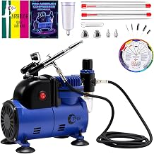 OPHIR Airbrush Starter Kit with 0.2/0.3/0.5mm Dual-Action Airbrush, Quiet Air Compressor & Cooling Fan, 40CC Paint Cup, Cleaning Tools, for Model & Nail Art Complete Hobby Set for Beginners