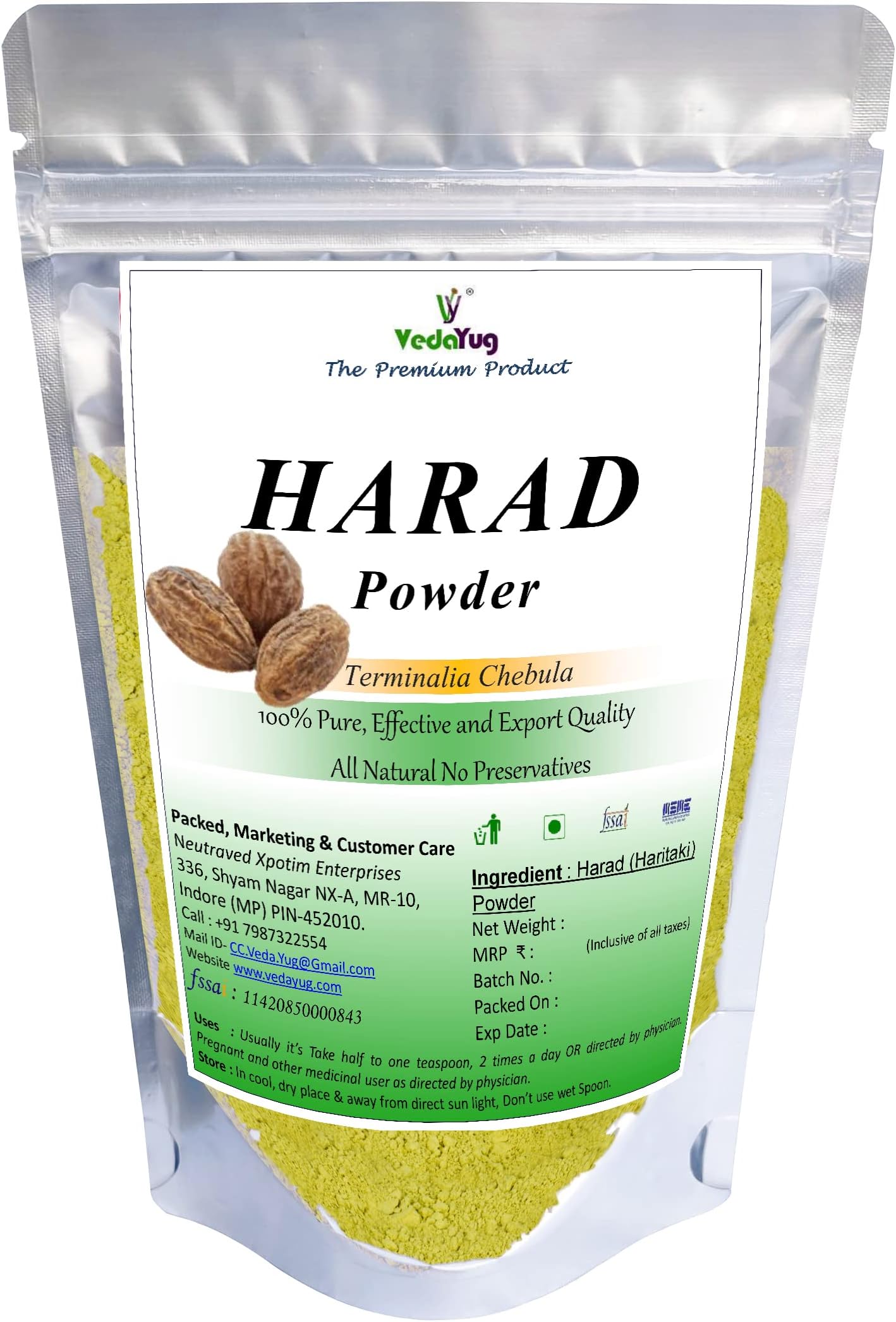 VY VedaYug Harad Powder, 200g || Haritaki Fruit Powder, Terminalia Chebula, N...