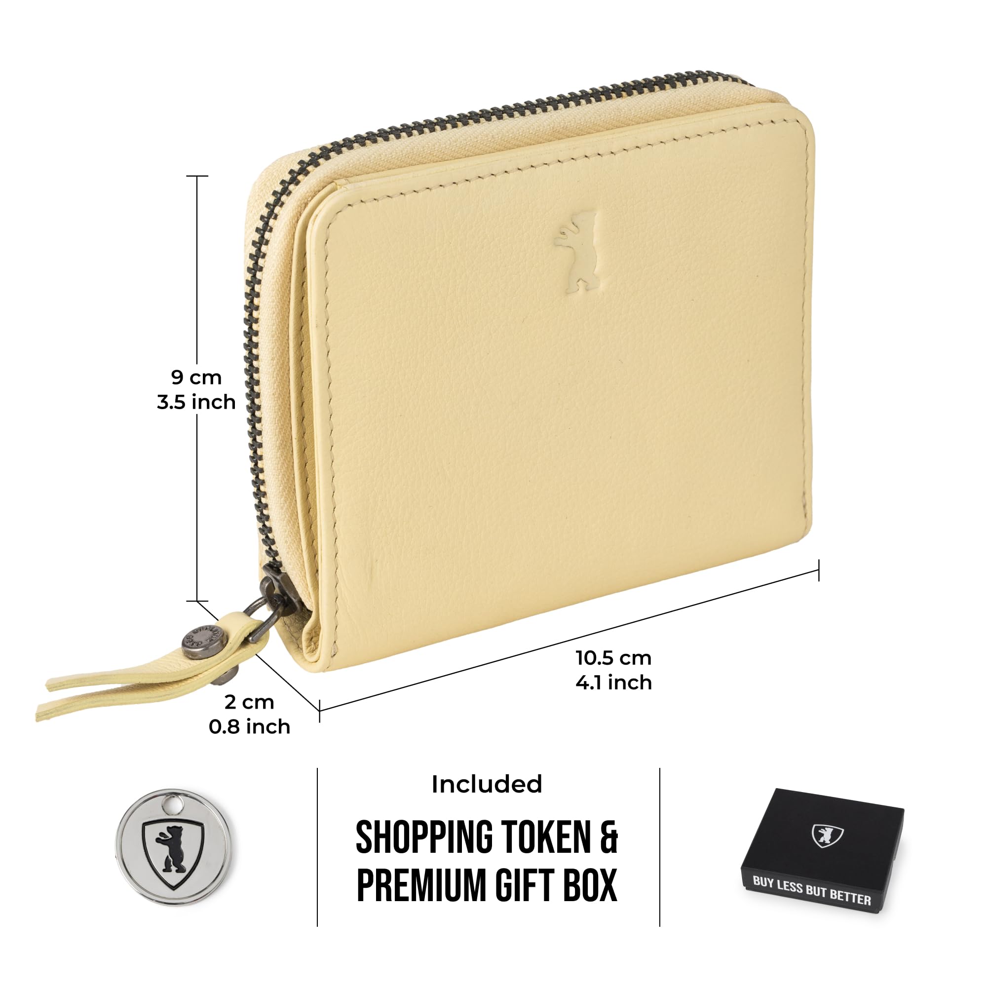 Berliner Bags Portafoglio Donna Sara in Vera Pelle Pieno Fiore, Compatto con Zip e Portamonete, Protezione RFID, 8 Carte – Amarillo