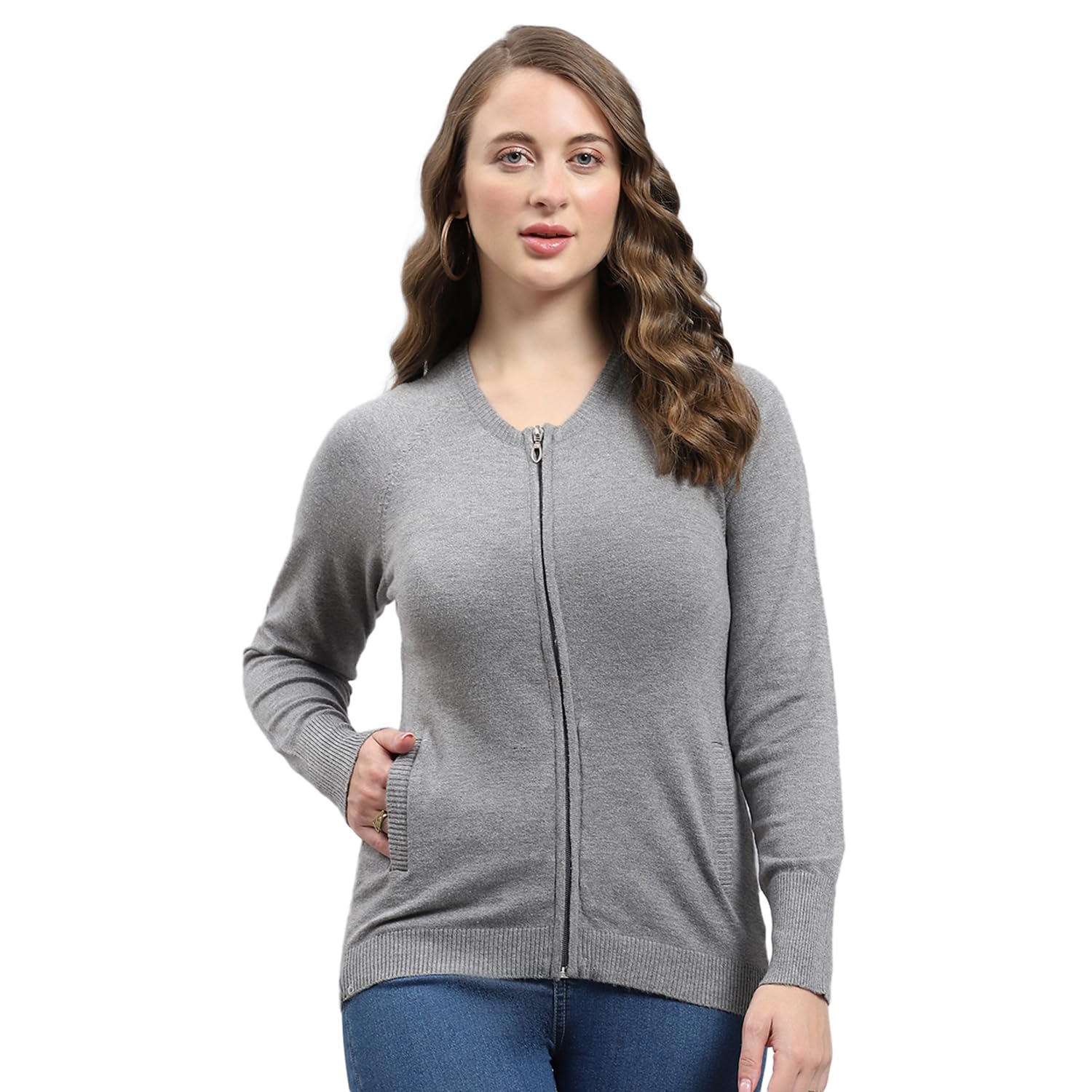 monte carlo Womens Solid V Neck Wool Blend Pullover Grey-picture-20