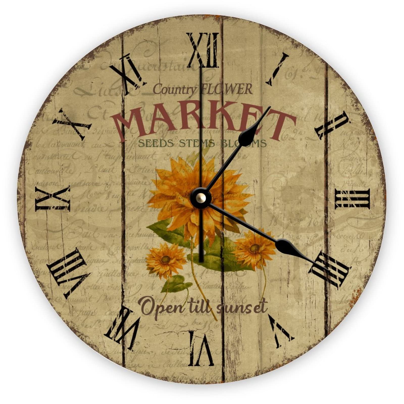 Horloge rétro cuisine et salon vintage tournesol 38 cm