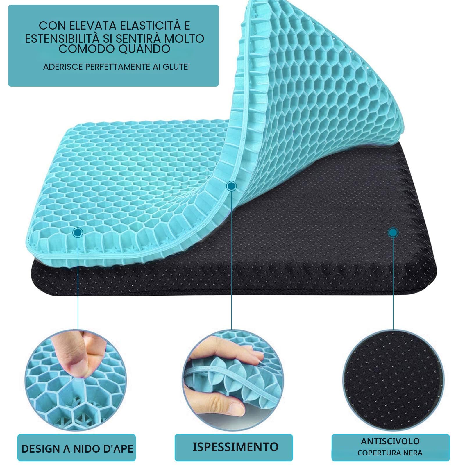 Cuscino Gel Per Sedia,Cuscino antidecubito-Cuscino gel Elastico per Il Sostegno del Sedile,Fresco e Traspirante, Cuscino per Sedia Ufficio per Ridurre la Pressione Su Fianchi (blu latte, 43*38*4)