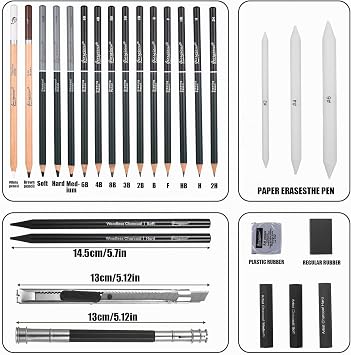 27-Piece Drawing Set Professional Drawing Pencils Professional Sets Pencil Set for Drawing Accessories with Charcoal Pencils for Drawing Sets Graphite Pencils Various Hardness Levels for Artists