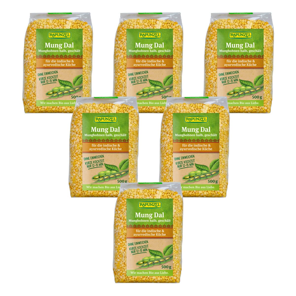 Rapunzel - Mung Dal Mungbohnen halb geschält - 0,5 kg - 6er Pack
