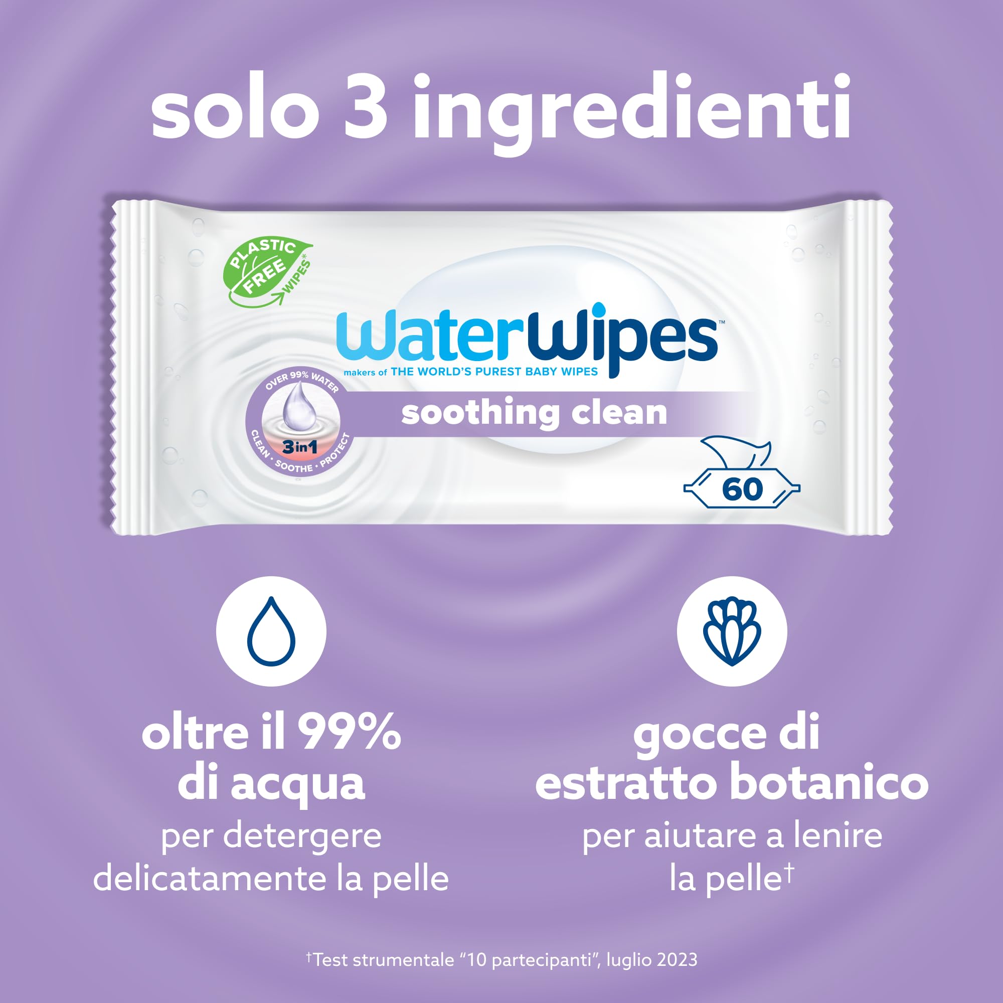 WaterWipes Soothing Salviette lenitive pulite per neonati, 360 salviette (6 Confezione), con il 99% di acqua ed estratti botanici, salviette umidificate per viso e corpo