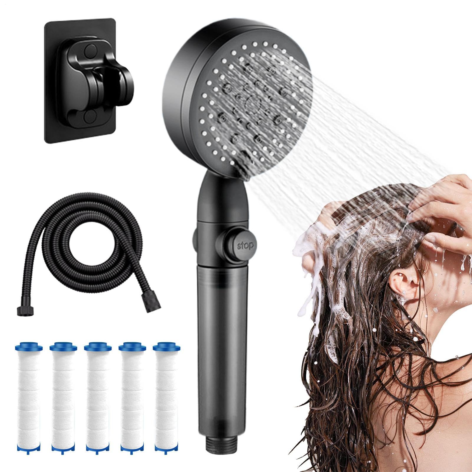 Pomme de douche filtrante pour dortoir et camping-car avec 5 jets haute pression