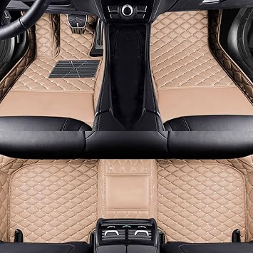 Diamond Floor Mats Compatible with Cadillac ATS 2013-2014, Leather Front & Rear Car Mats Carpet Heavy Duty Automotive Floor Mats All Weather Non-Slip Mats Beige