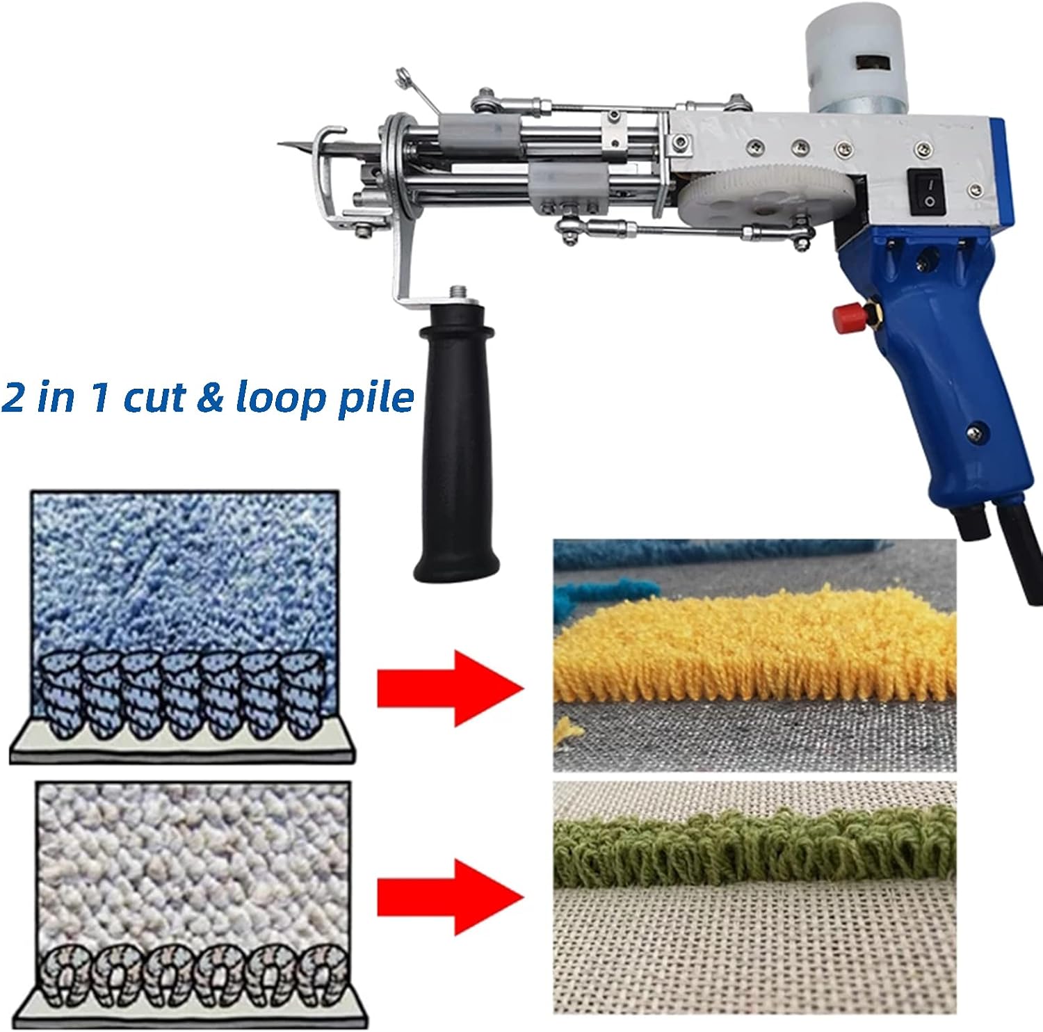 GeRRiT Tufting Gun, Electric Carpet Weaving Machine, Cut Pile Loop Pile 2 in 1 Rug Tufting Gun, Carpet Flocking Machine Rug Gun, Handheld Tufted Rug Making Gun Tools for Handmade DIY Beginners