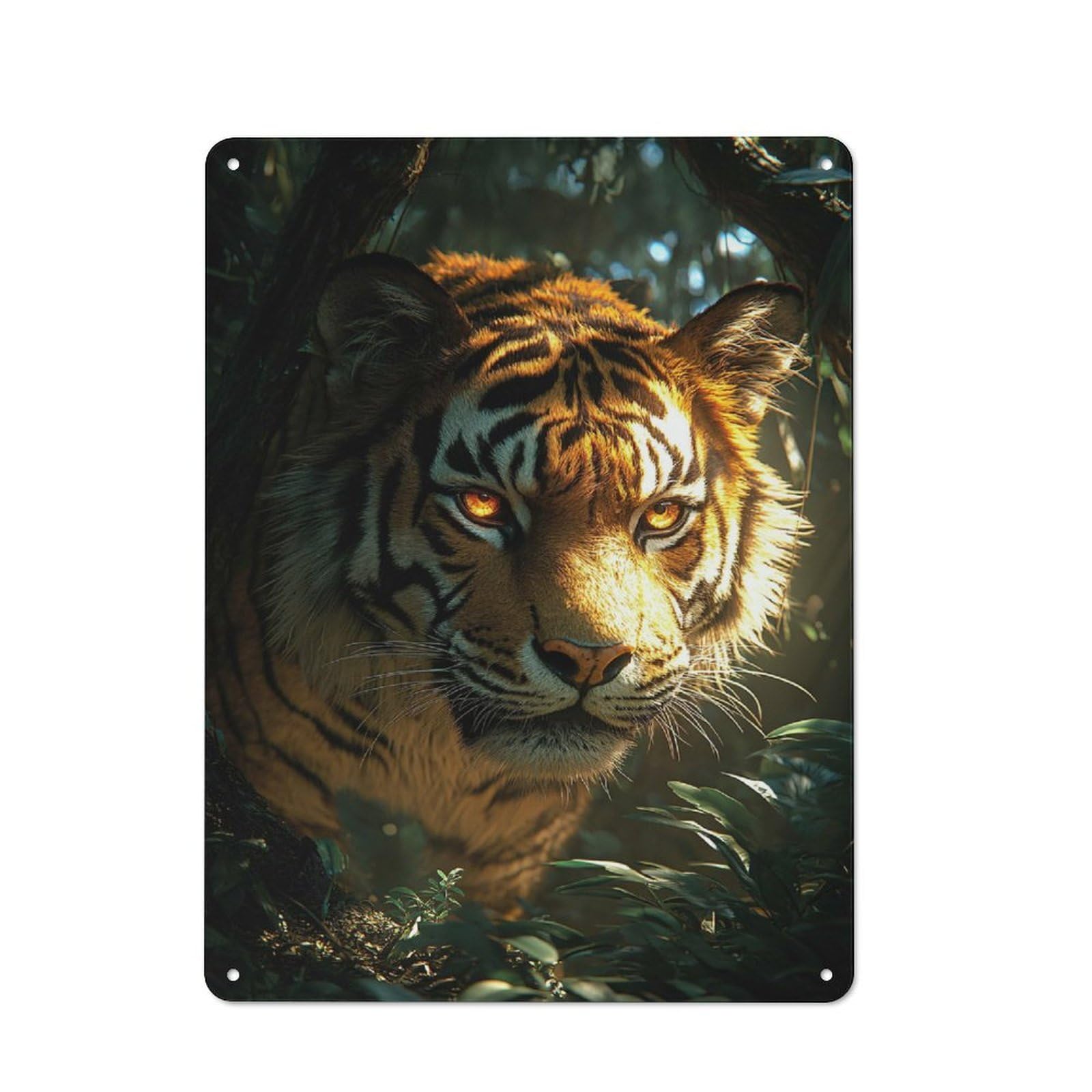 Junmoney Style-10 Tiger Portrait In Jungle Rustic Printed Metal Sign 40X30cm For Bar Or Restaurant, For Bar Decor Enthusiasts