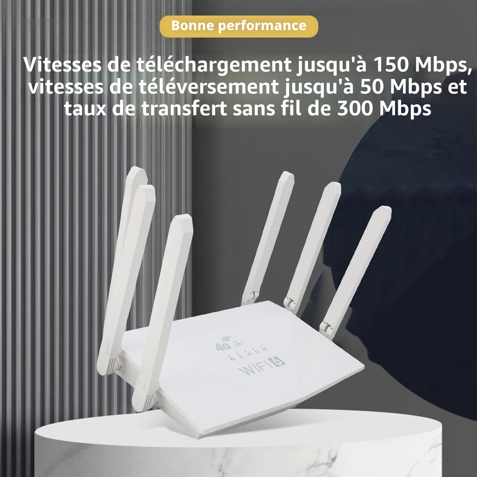Gugxiom Routeur WiFi 6, Routeur 4G LTE CPE Wireless Wireless avec Emplacement pour Carte SIM, 6 Routeurs D'antennes pour Internet sans Fil Couverture de 300 Mbps pour Le Bureau à
