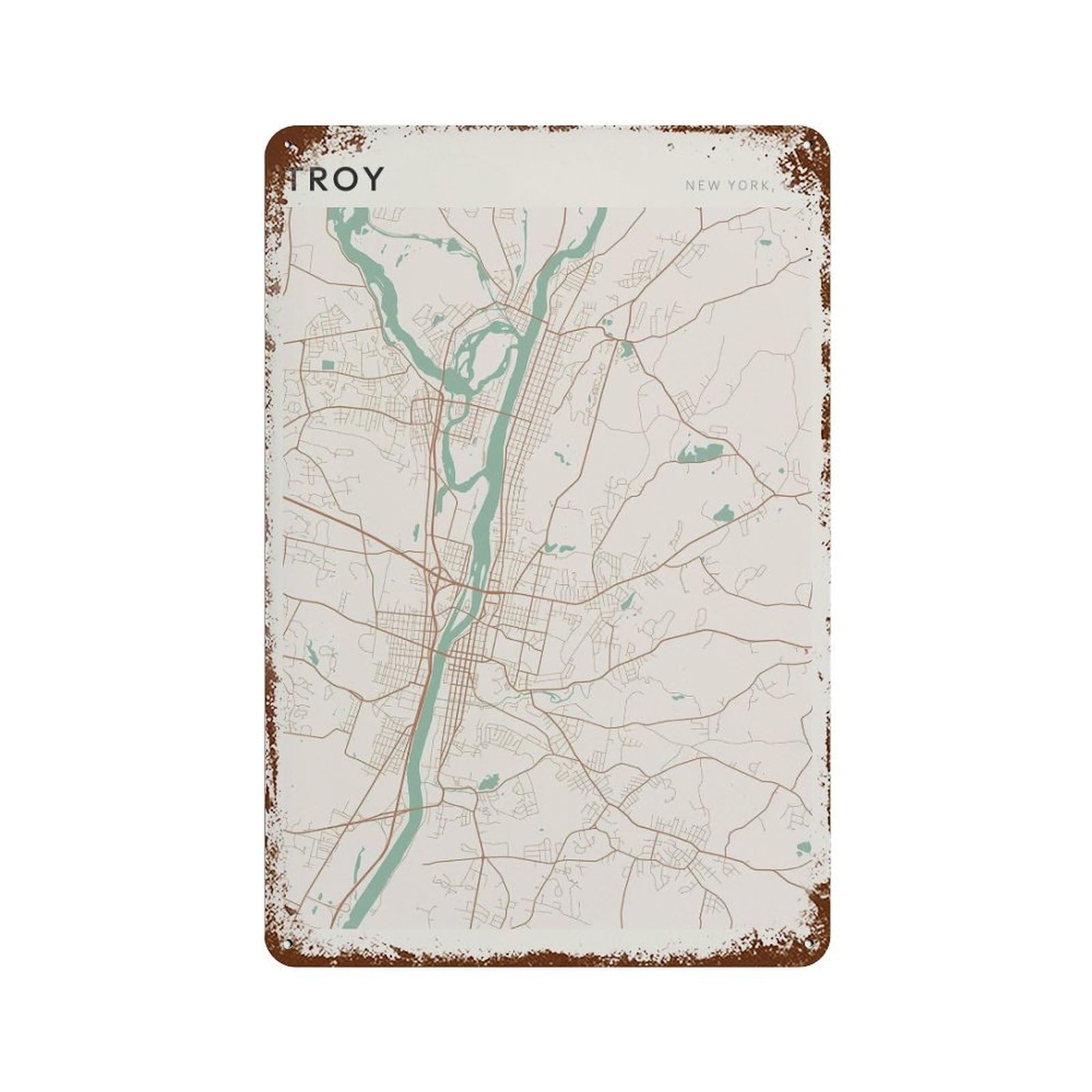 xiaoxiaoshen Troy Map New York Travel Gift Scandi Wall Decor Art Metal Tin Poster Modern Home Decor Art Home Bar Shop Decorations Vintage Sign 30x20cm